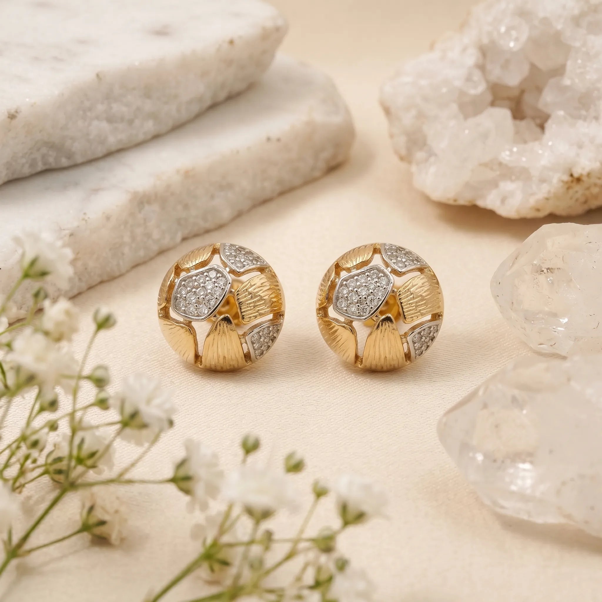 Ornate Mosaic Stud Earrings – 18K Gold Plated