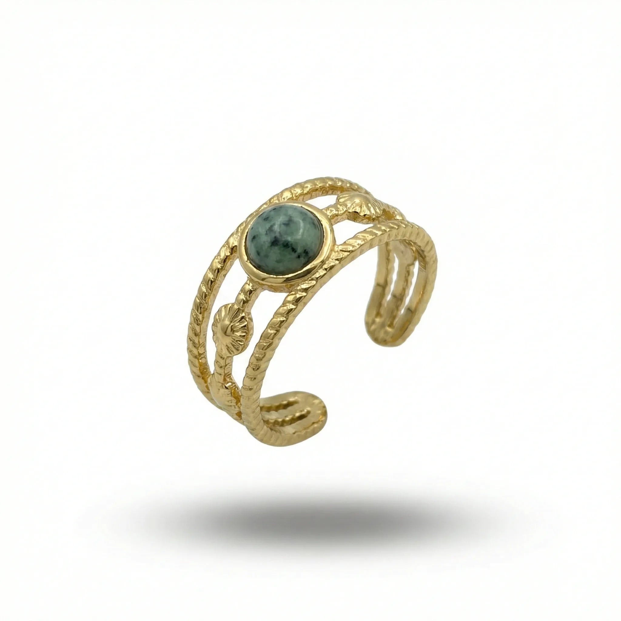 Vintage Green Stone Ring – 18K Gold Plated