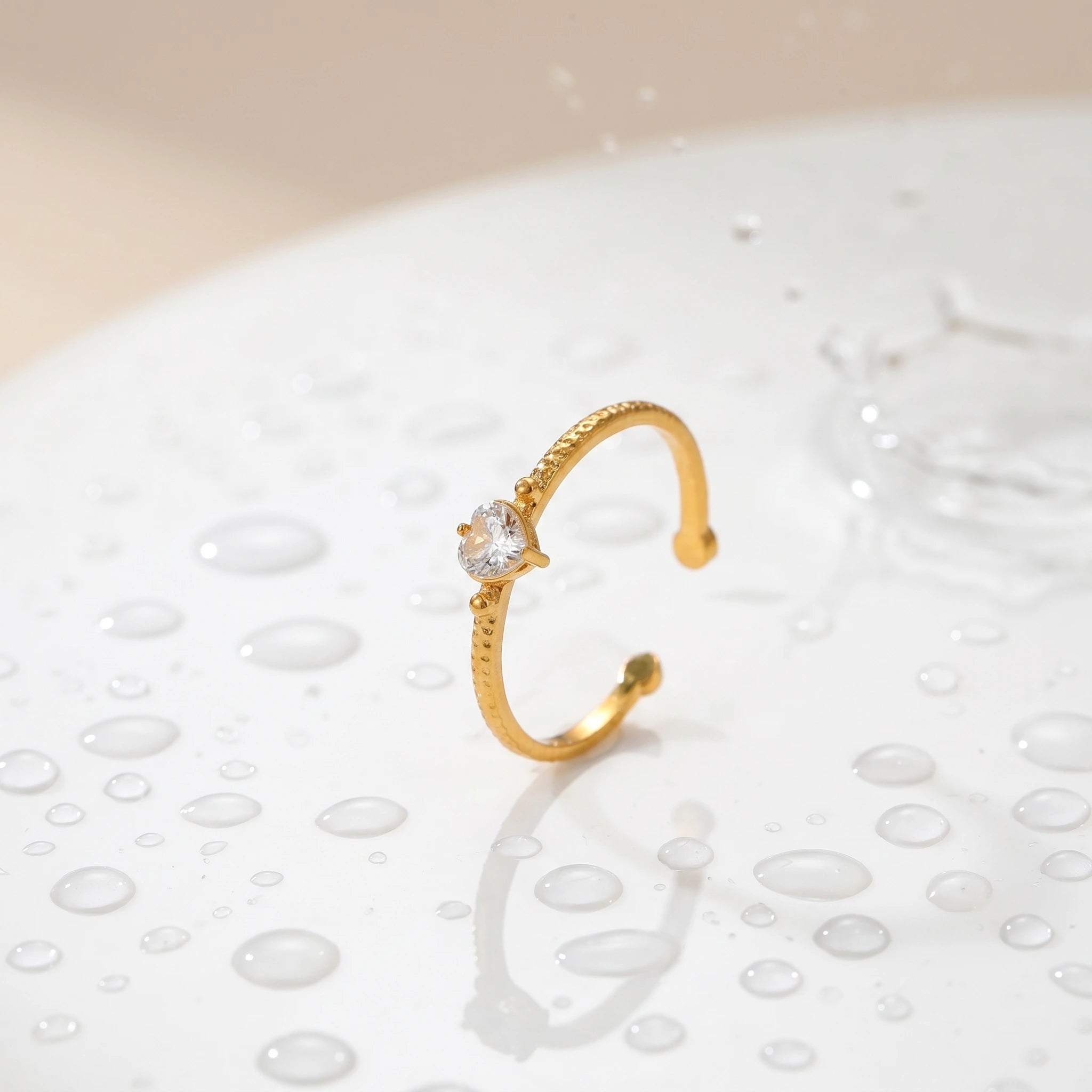 Amara Heart Beaded Adjustable Ring – 18K PVD Gold Plated