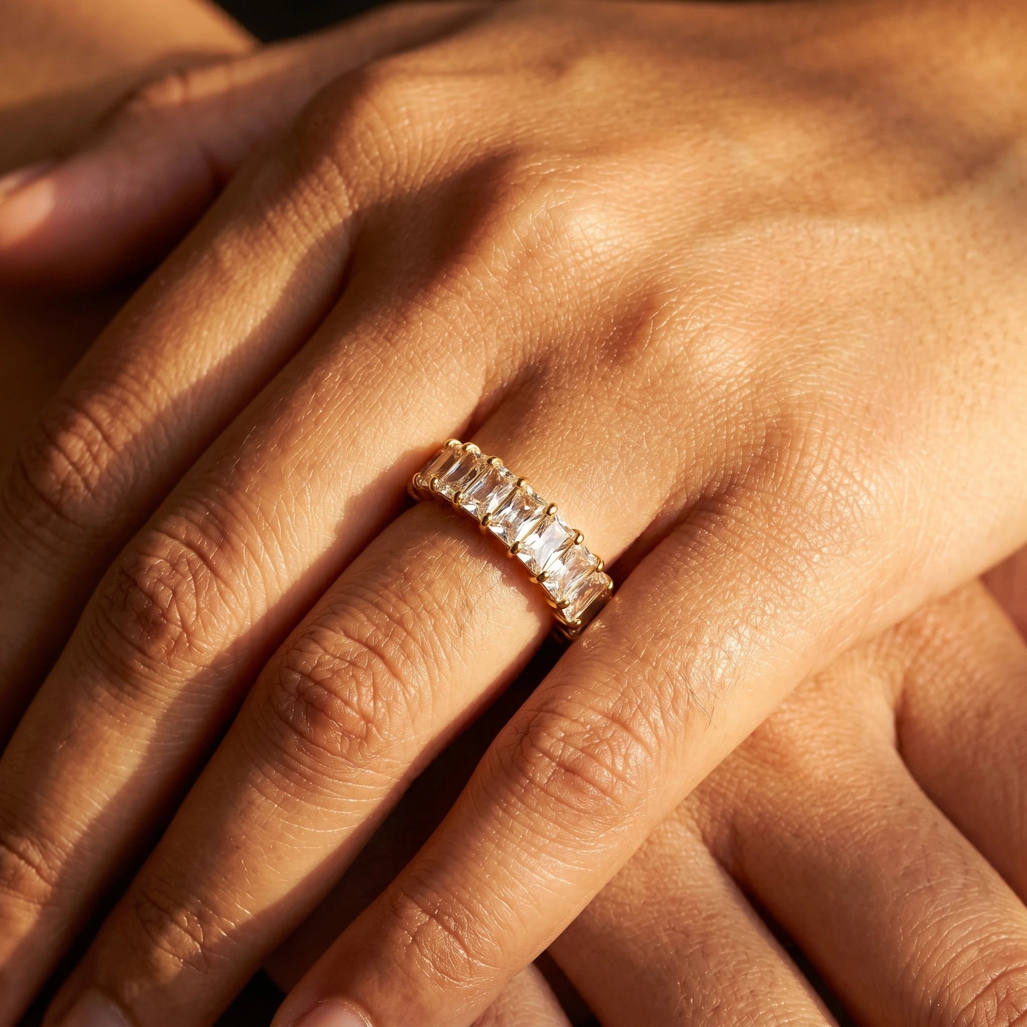 Baguette Crystal Full Eternity Ring – 18K PVD Gold Plated