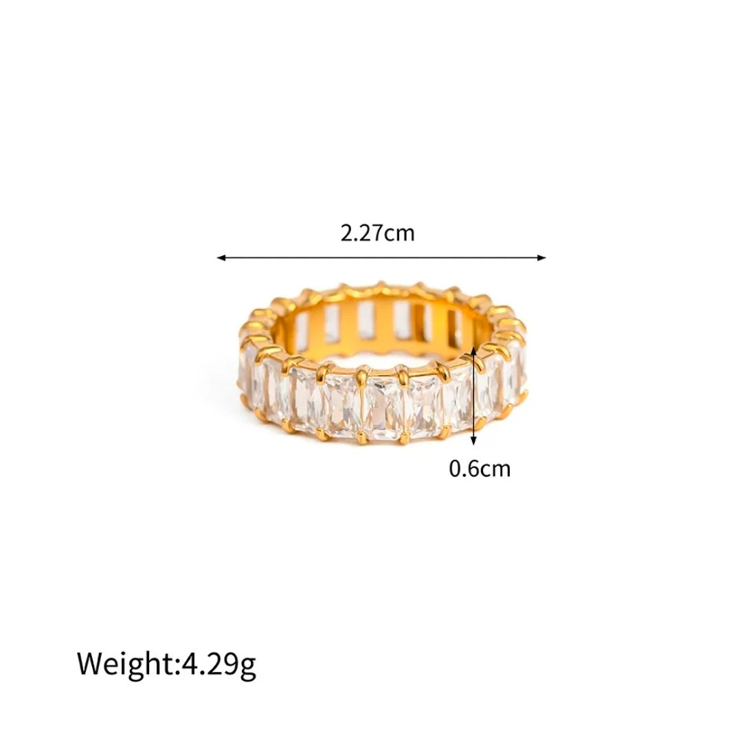 Baguette Crystal Full Eternity Ring – 18K PVD Gold Plated