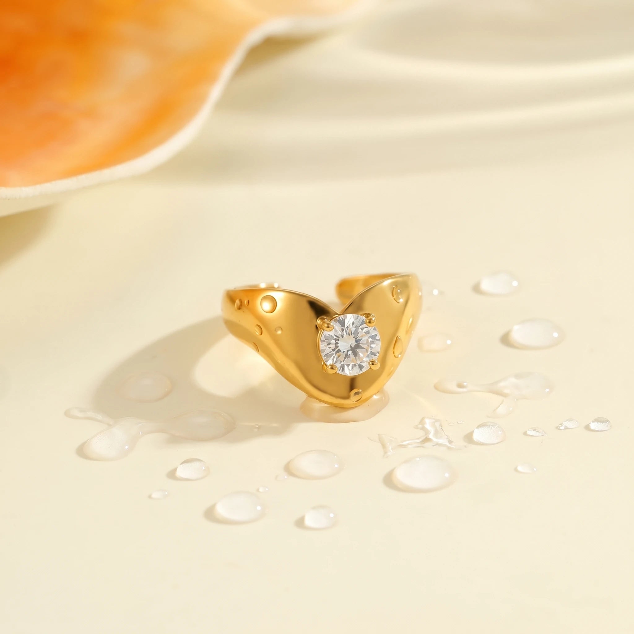 Baguette Crystal Pearl Bypass Ring – 18K PVD Gold Plated