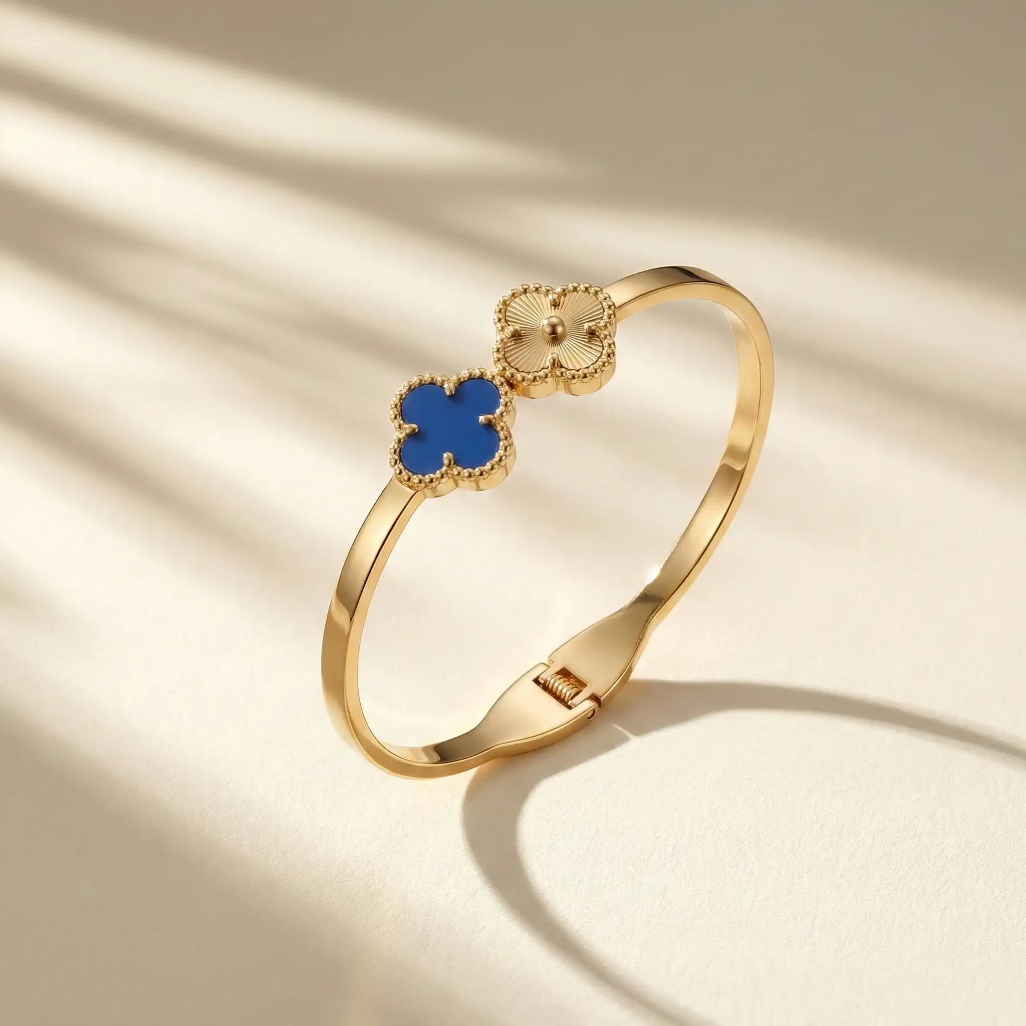 Blue & Gold Clover Cuff – 18K Gold Plated