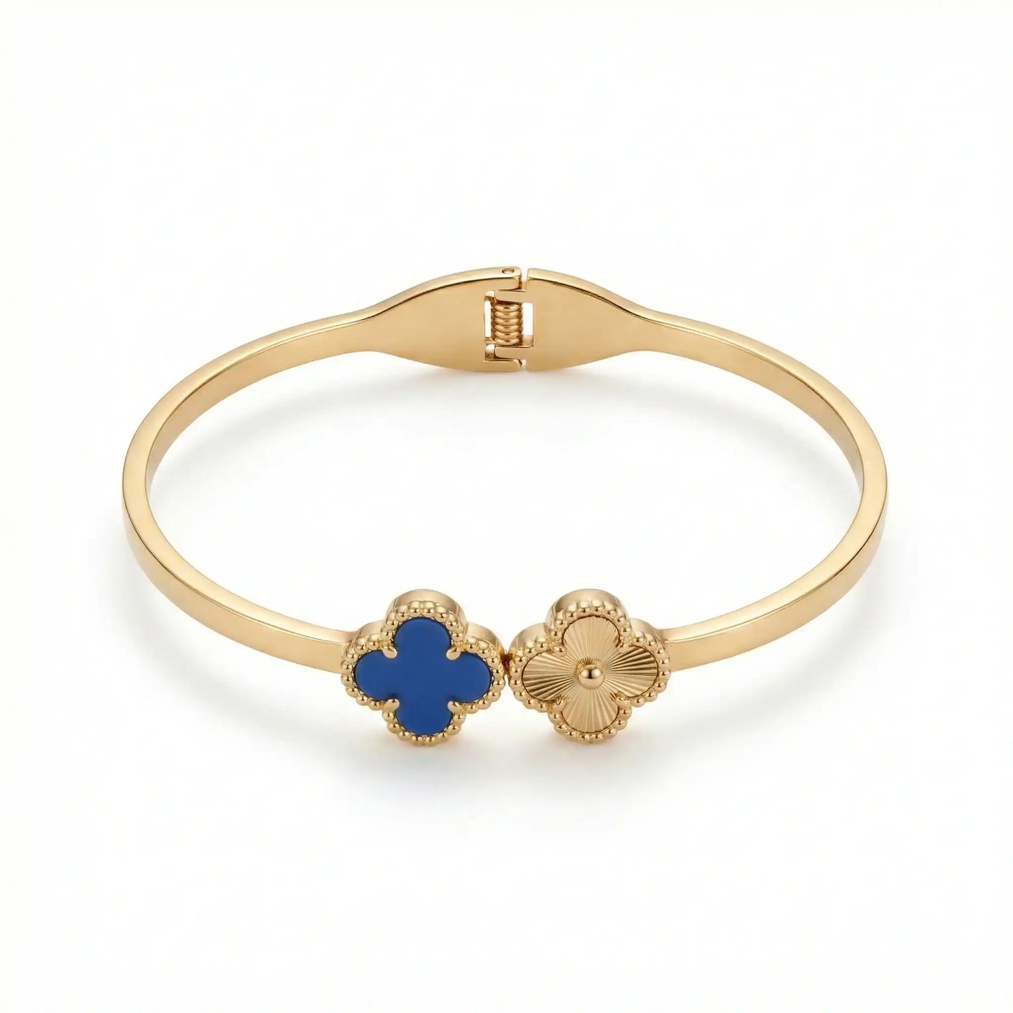 Blue & Gold Clover Cuff – 18K Gold Plated
