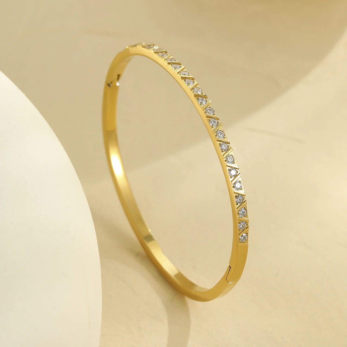 Chevron Crystal Pave Bangle Bracelet – 18K PVD Gold Plated