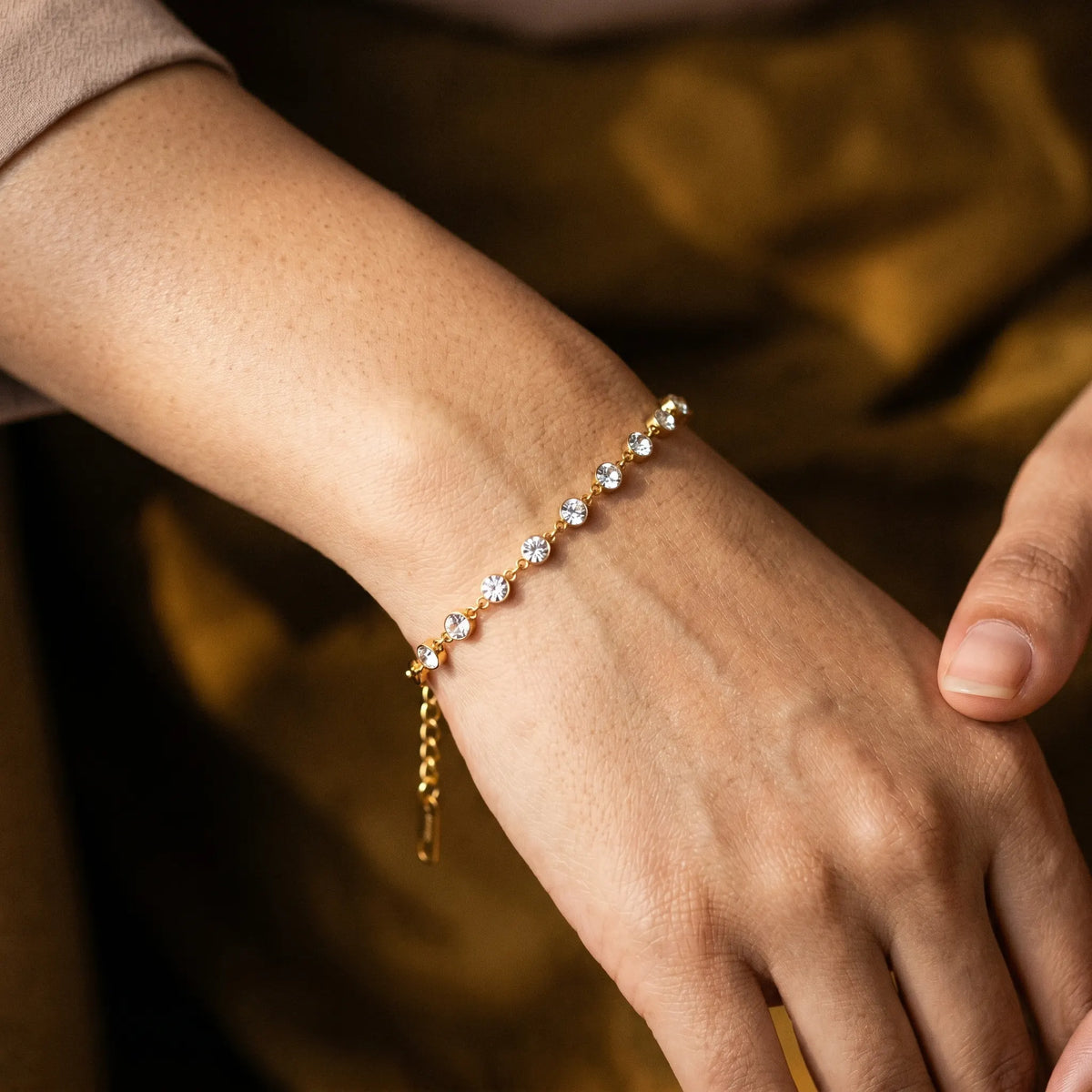 Crystal Bezel Tennis Chain Bracelet – 18K PVD Gold Plated