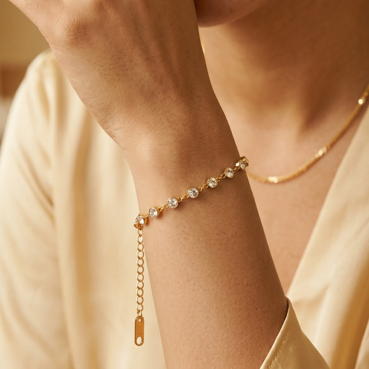 Crystal Bezel Tennis Chain Bracelet – 18K PVD Gold Plated