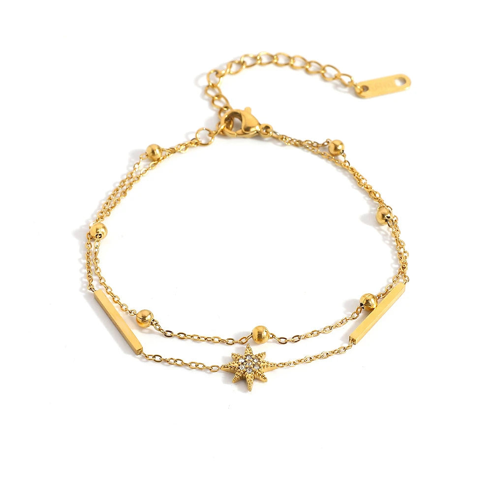 Double Layer Star Charm Chain Bracelet – 18K PVD Gold Plated