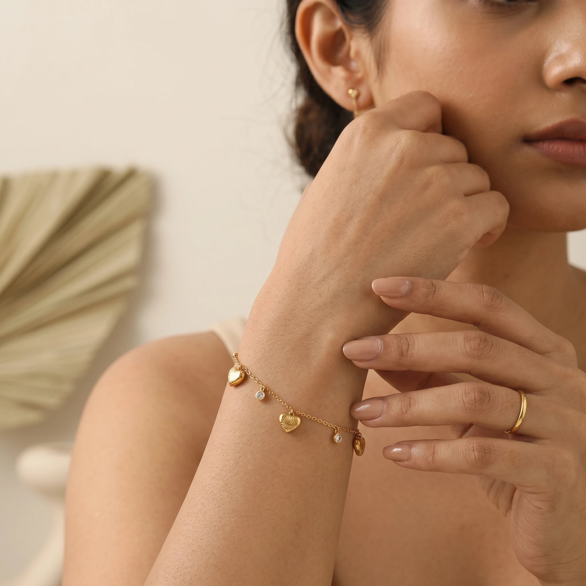 Gold Heart Charm Crystal Bracelet – 18K PVD Gold Plated
