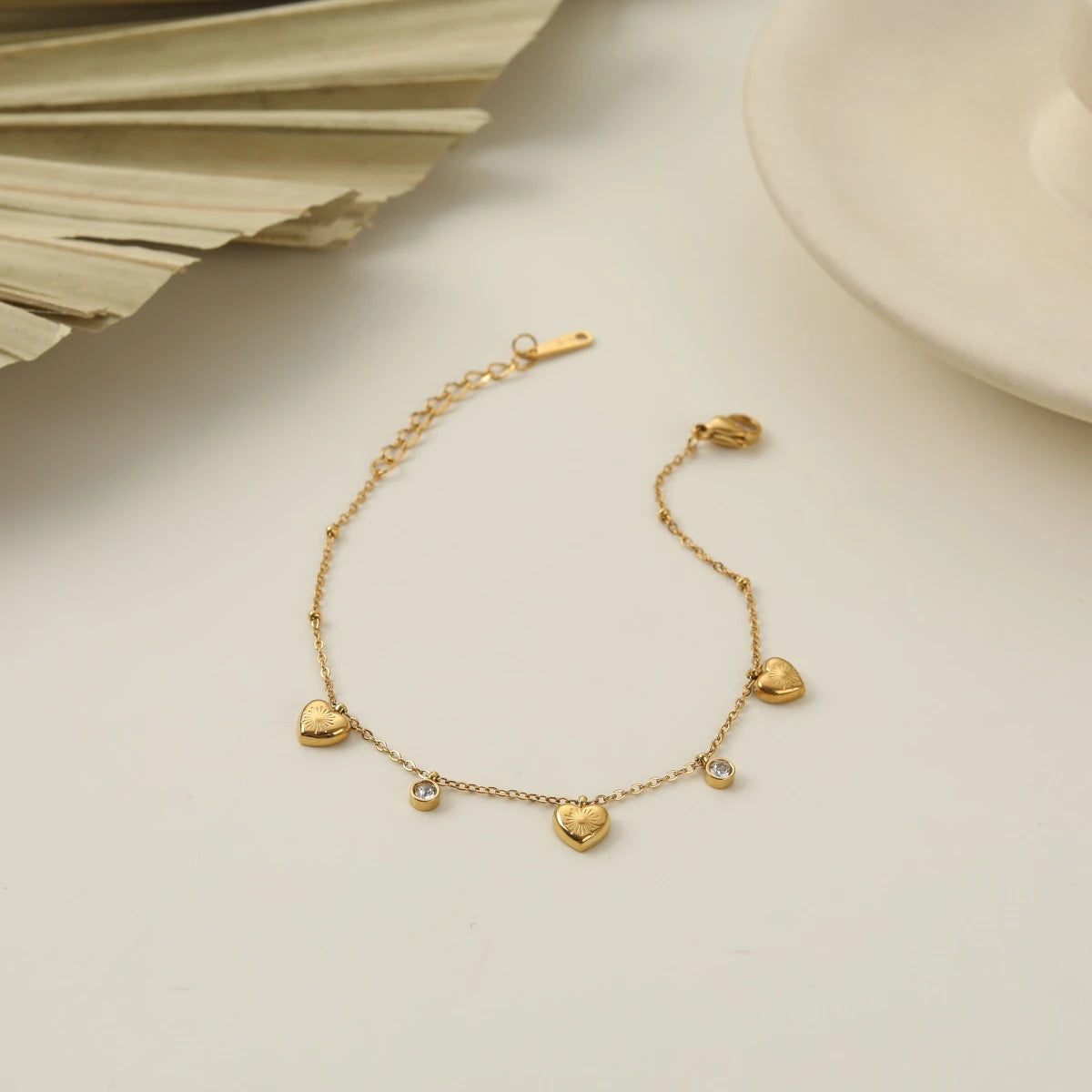 Gold Heart Charm Crystal Bracelet – 18K PVD Gold Plated