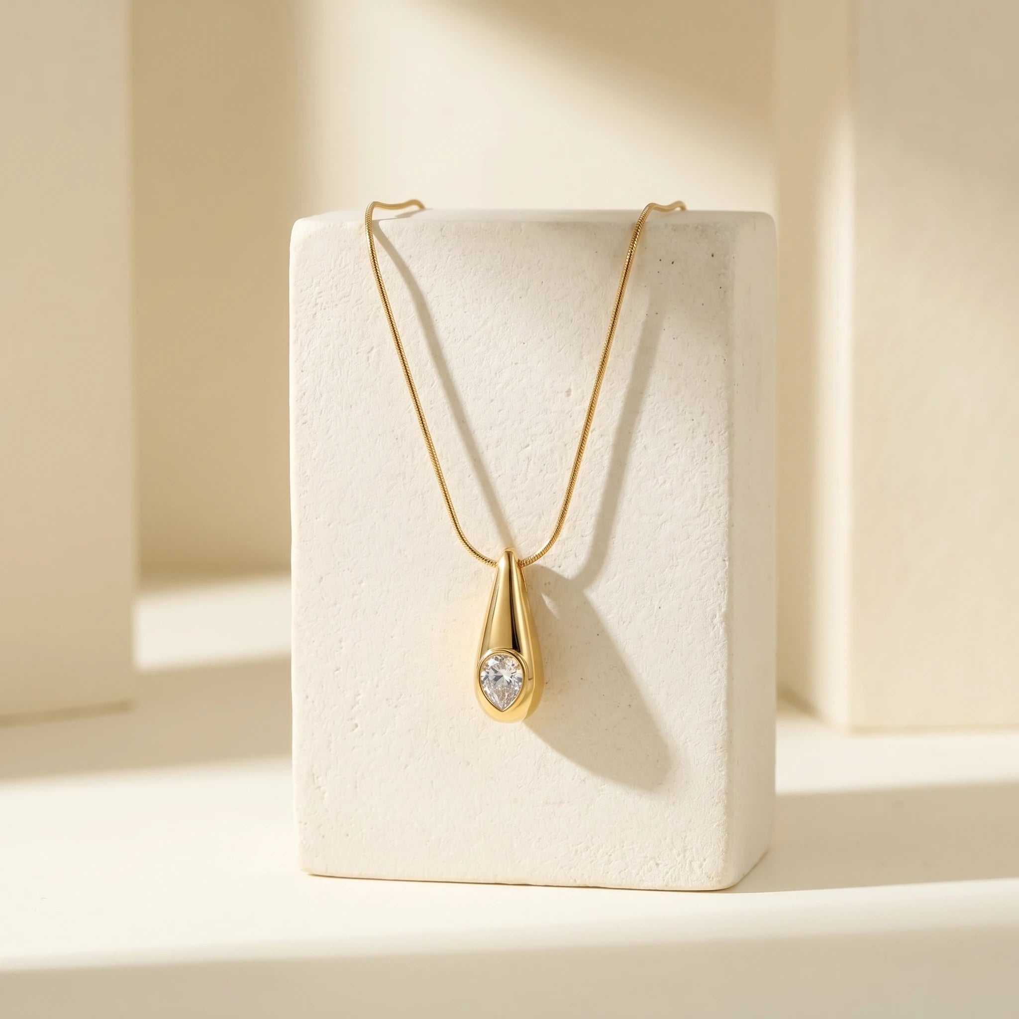 Gold Teardrop CZ Pendant Necklace – 18K PVD Gold Plated