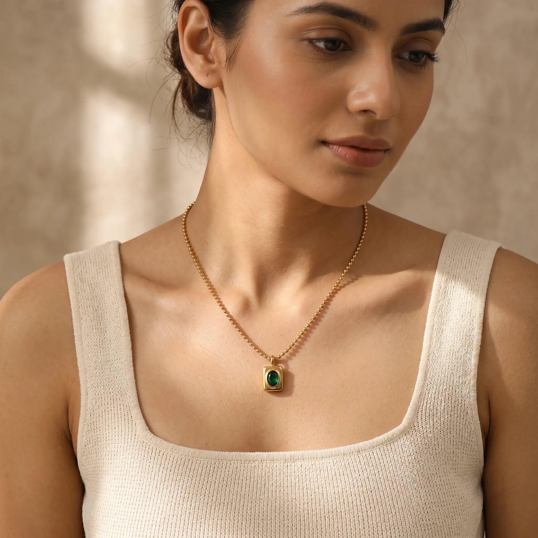 Green Gold Pendant Necklace – 18K PVD Gold Plated
