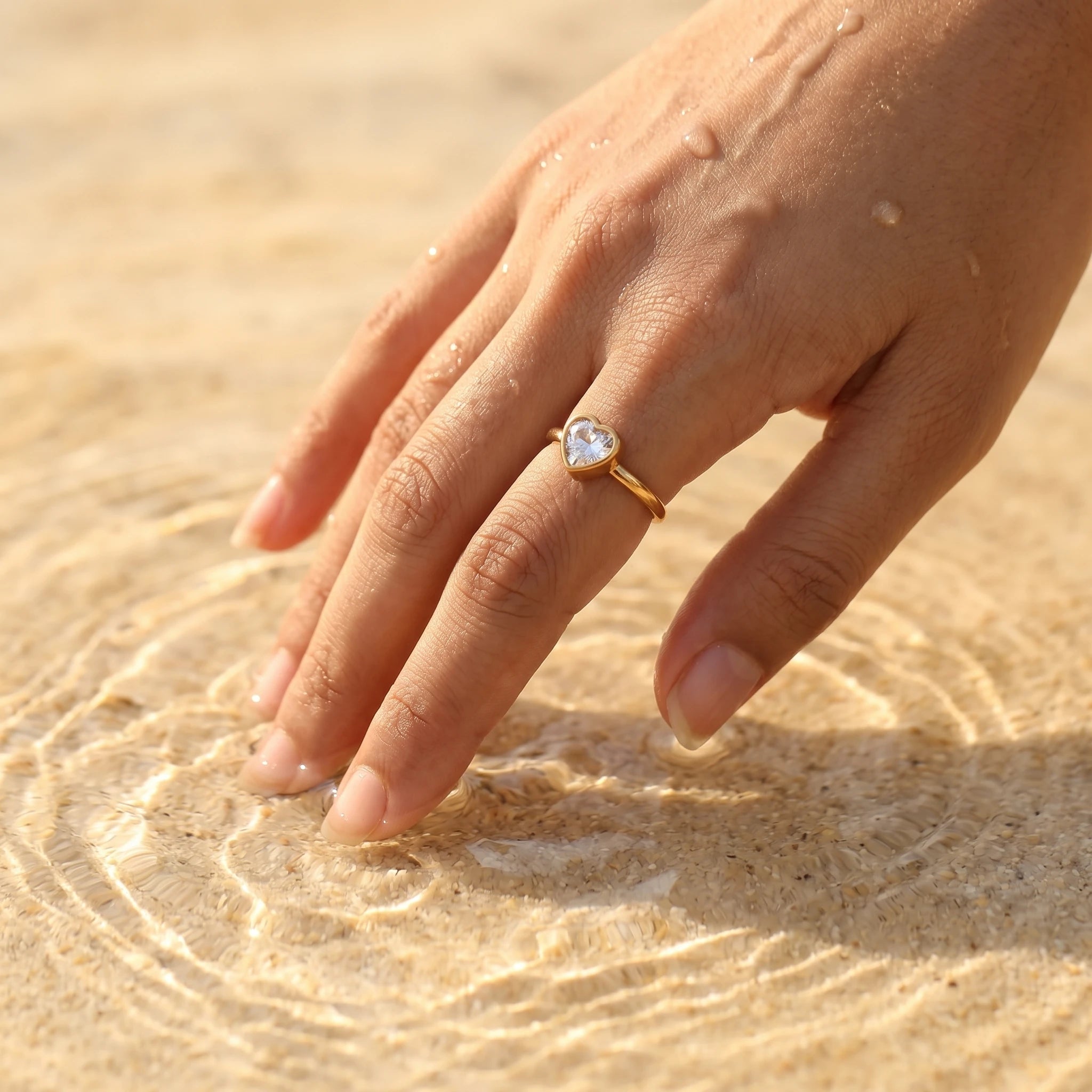 Heart Crystal Bezel Adjustable Ring – 18K PVD Gold Plated