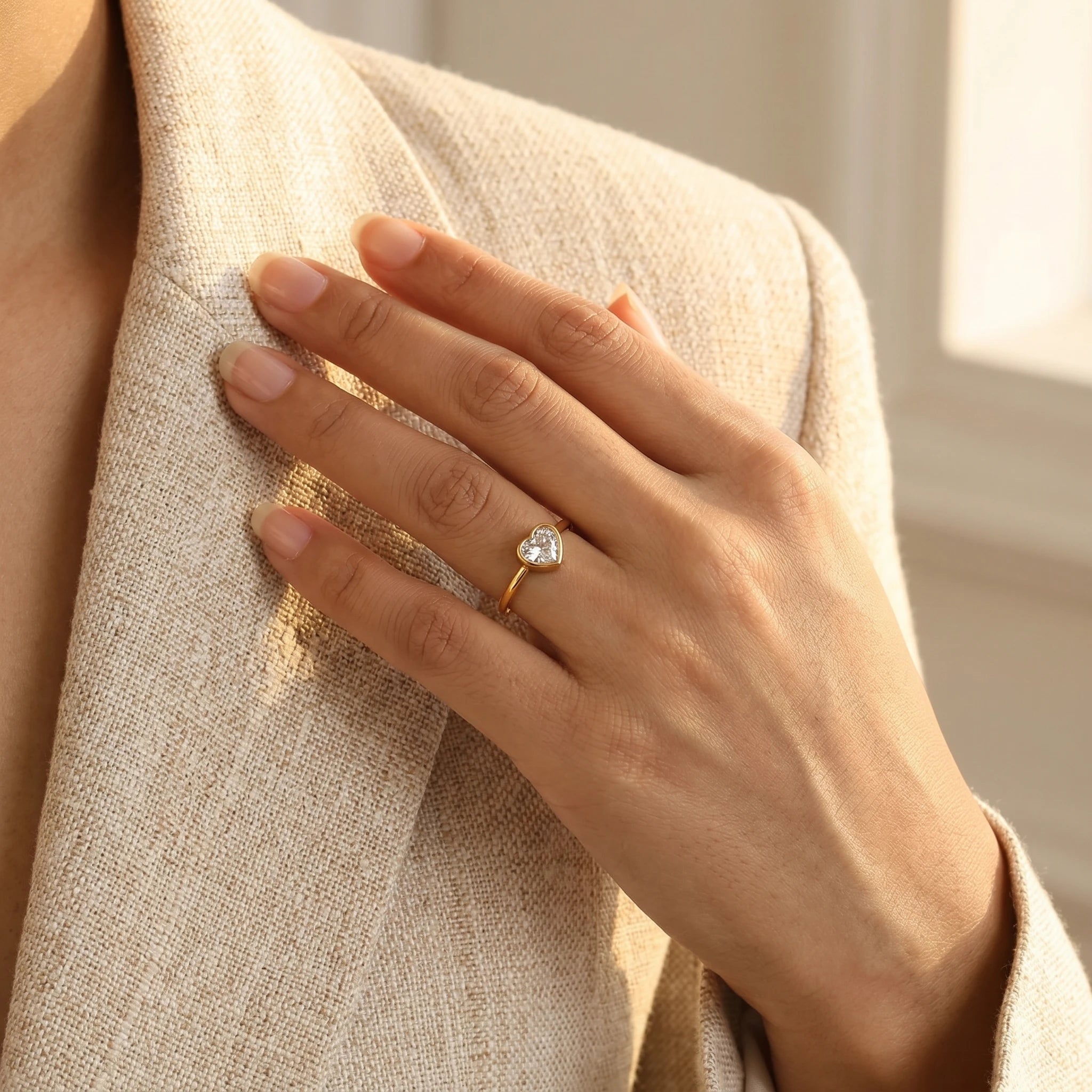 Heart Crystal Bezel Adjustable Ring – 18K PVD Gold Plated