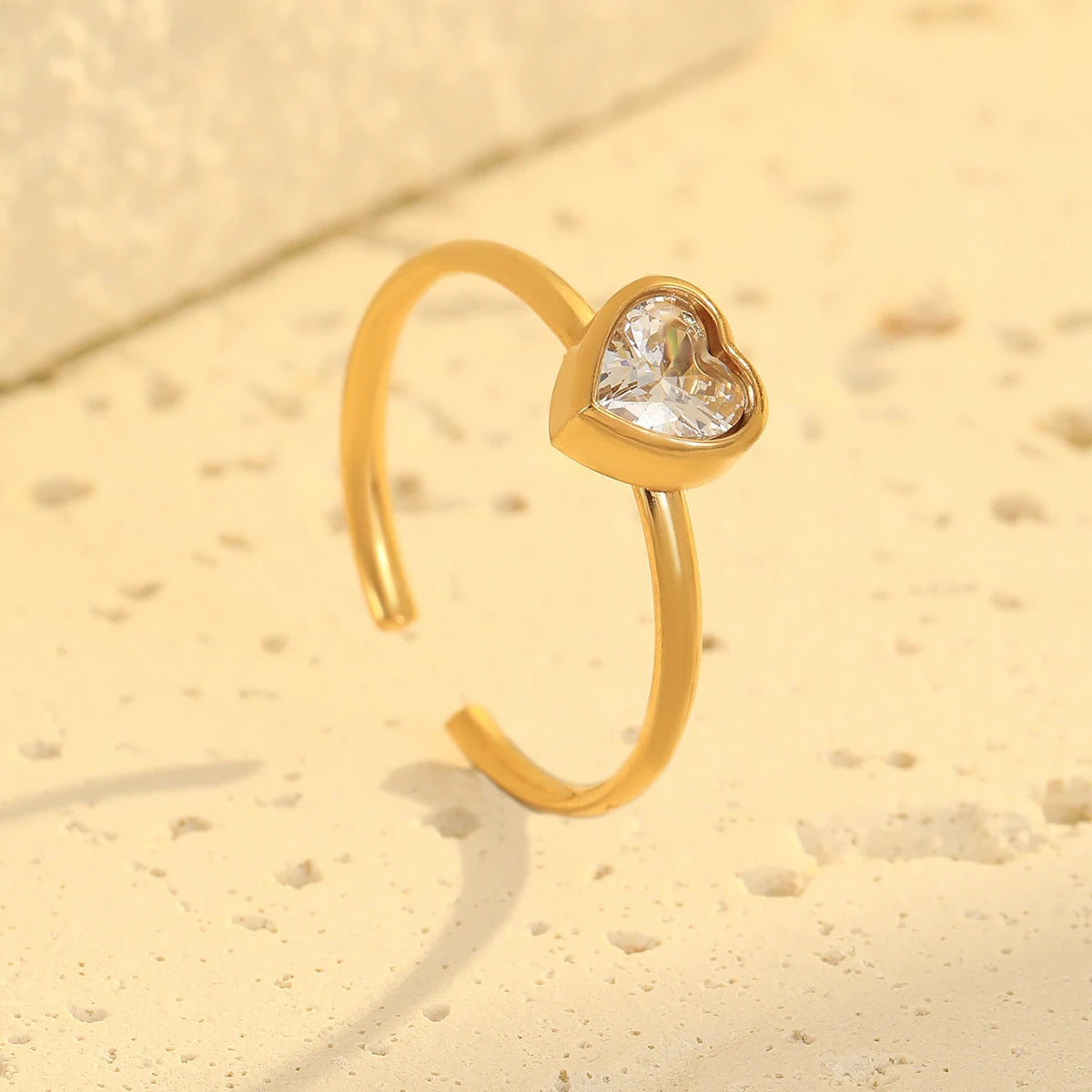 Heart Crystal Bezel Adjustable Ring – 18K PVD Gold Plated