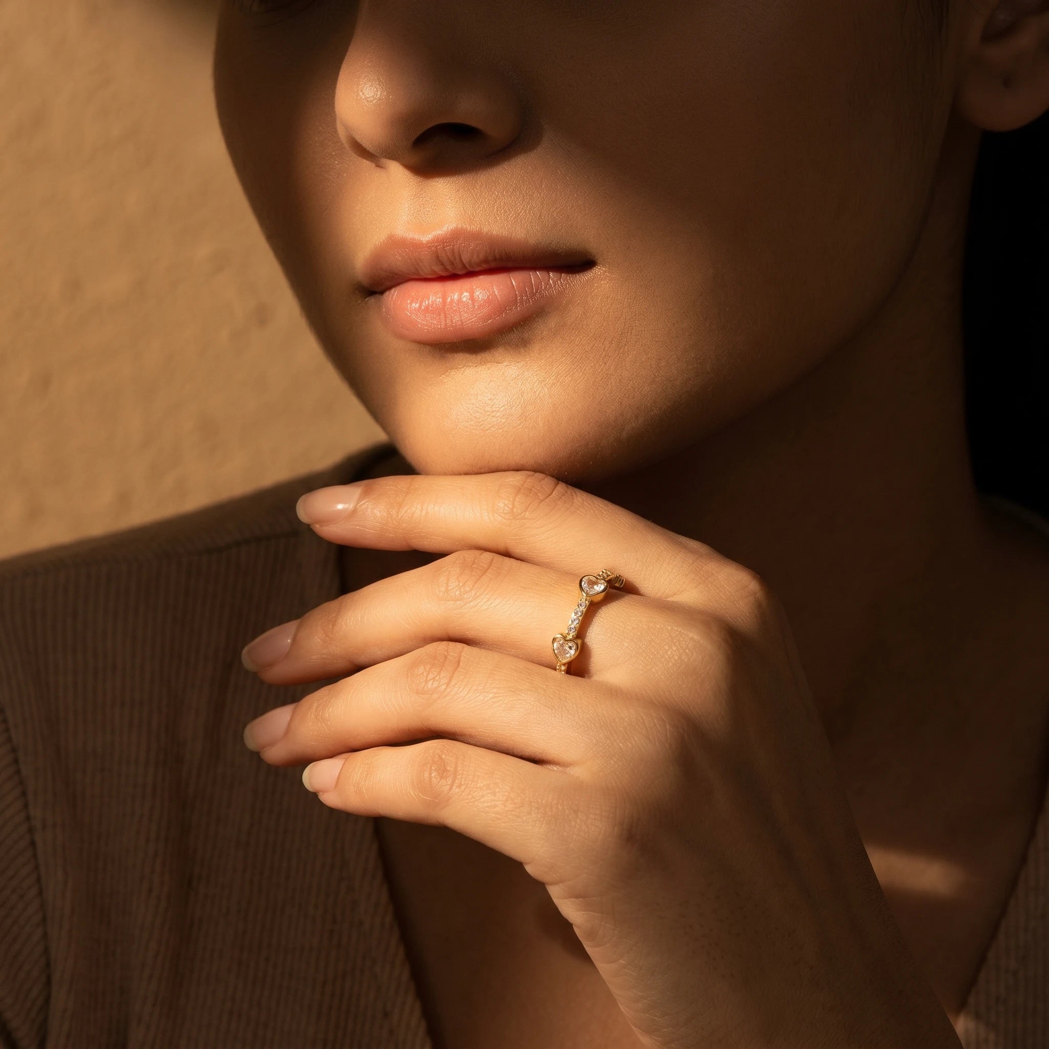 Heart Crystal Eternity Adjustable Ring – 18K PVD Gold Plated