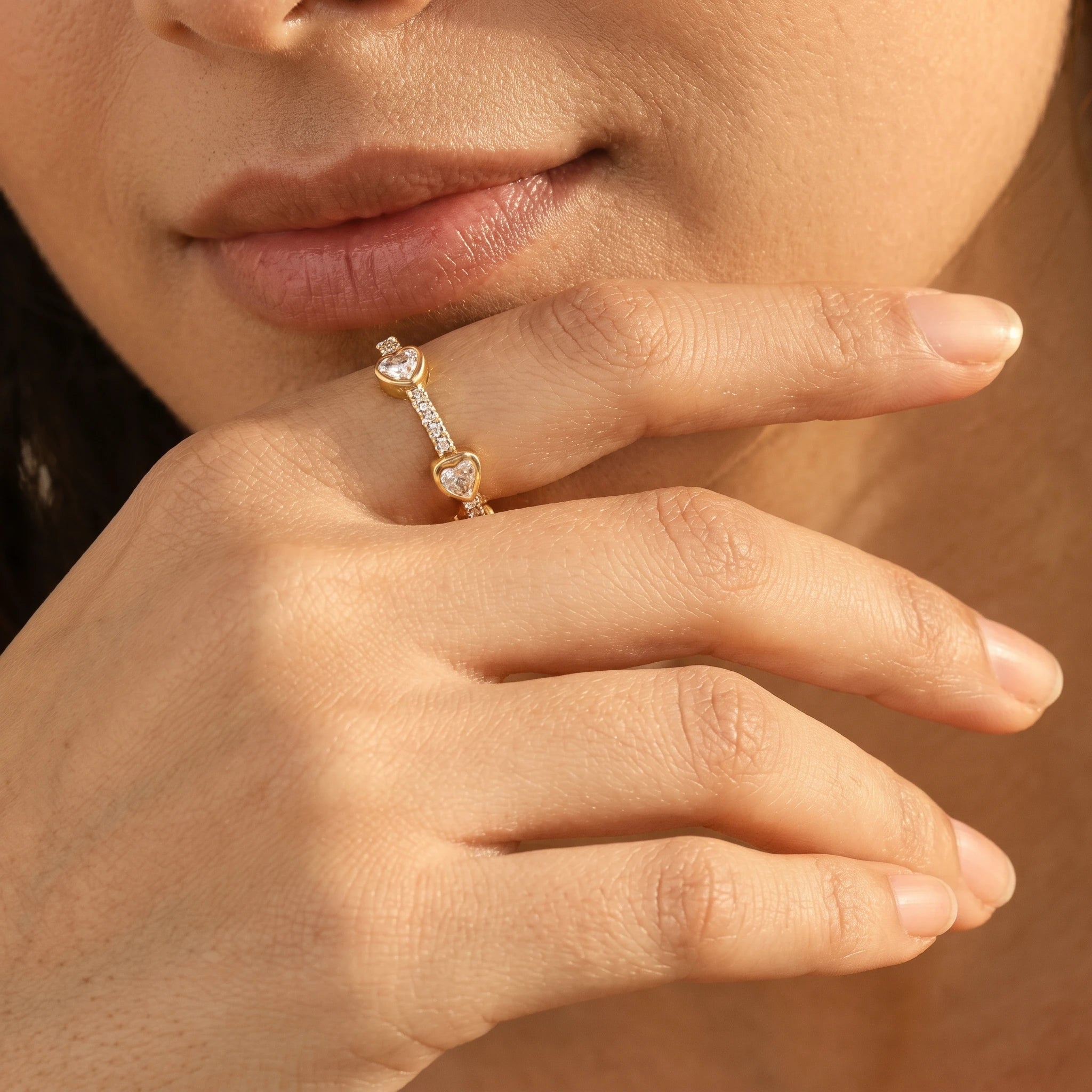 Heart Crystal Eternity Adjustable Ring – 18K PVD Gold Plated