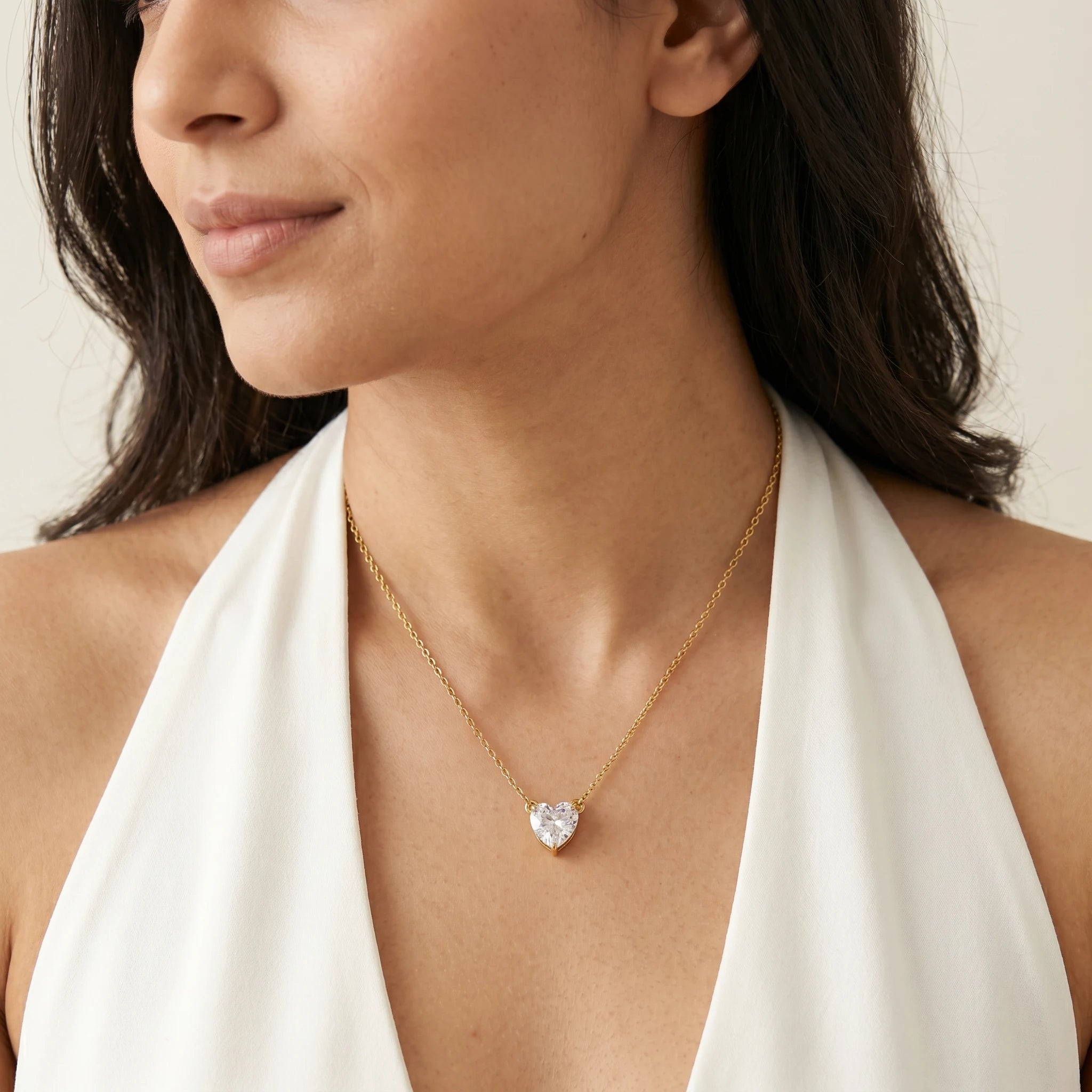 Heart Crystal Pendant Necklace and Stud Set – 18K PVD Gold Plated