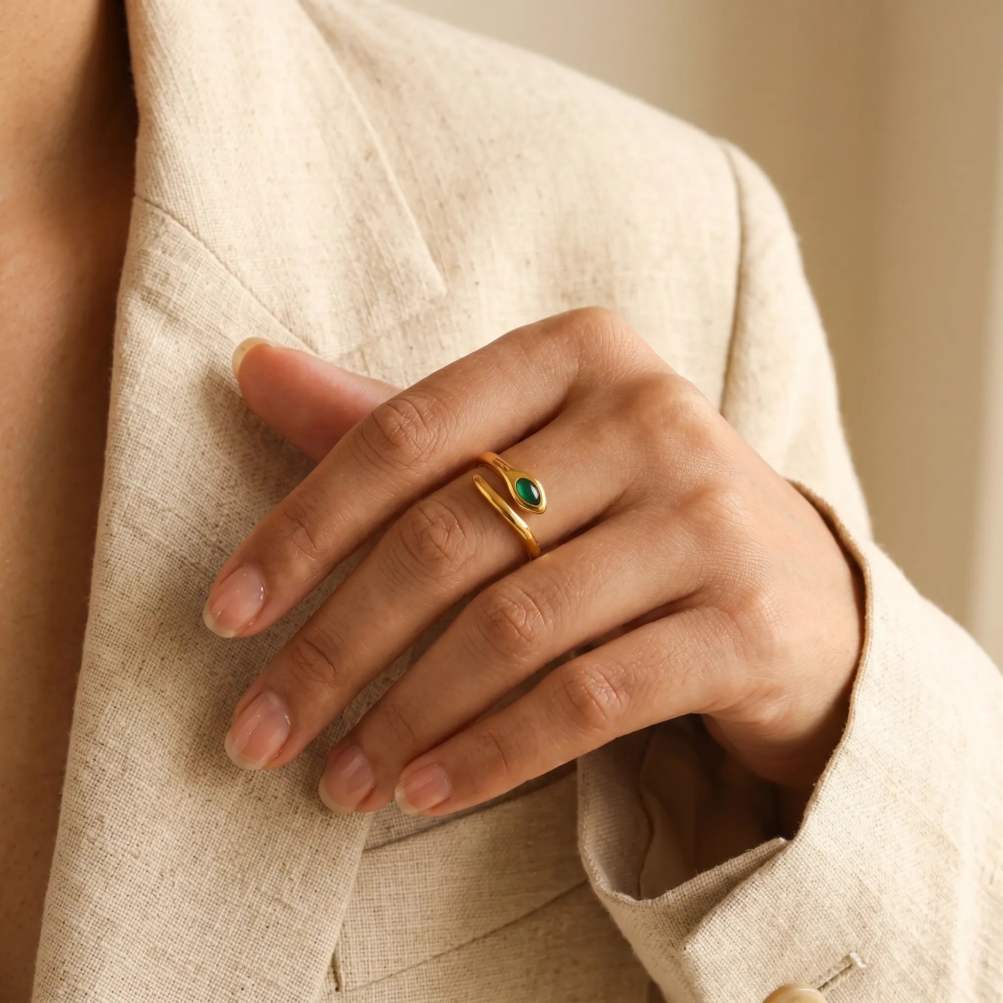Liquid Teardrop Crystal Open Cuff Ring – 18K PVD Gold Plated
