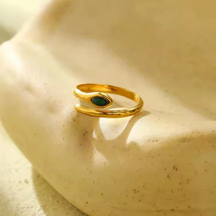 Liquid Teardrop Crystal Open Cuff Ring – 18K PVD Gold Plated