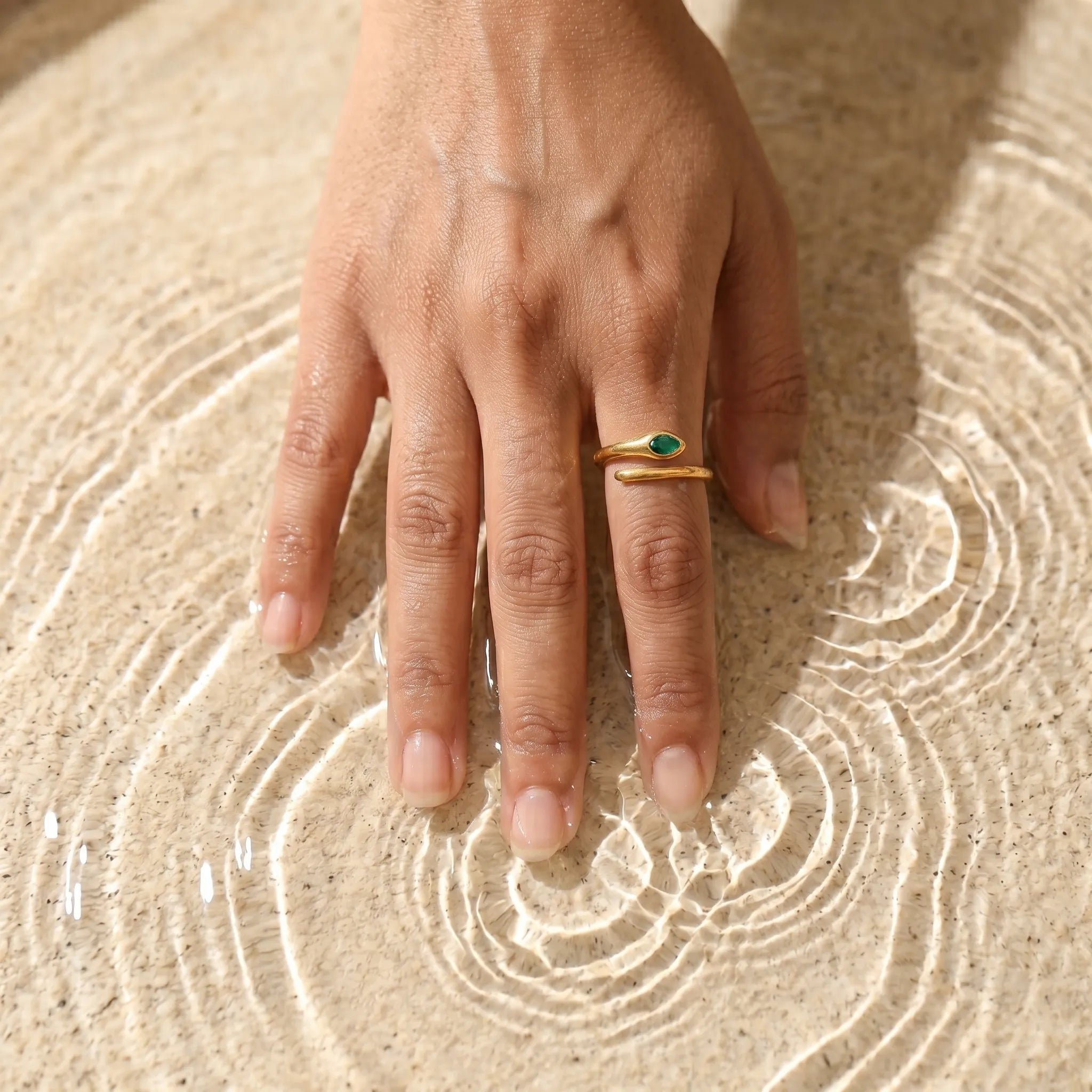 Liquid Teardrop Crystal Open Cuff Ring – 18K PVD Gold Plated