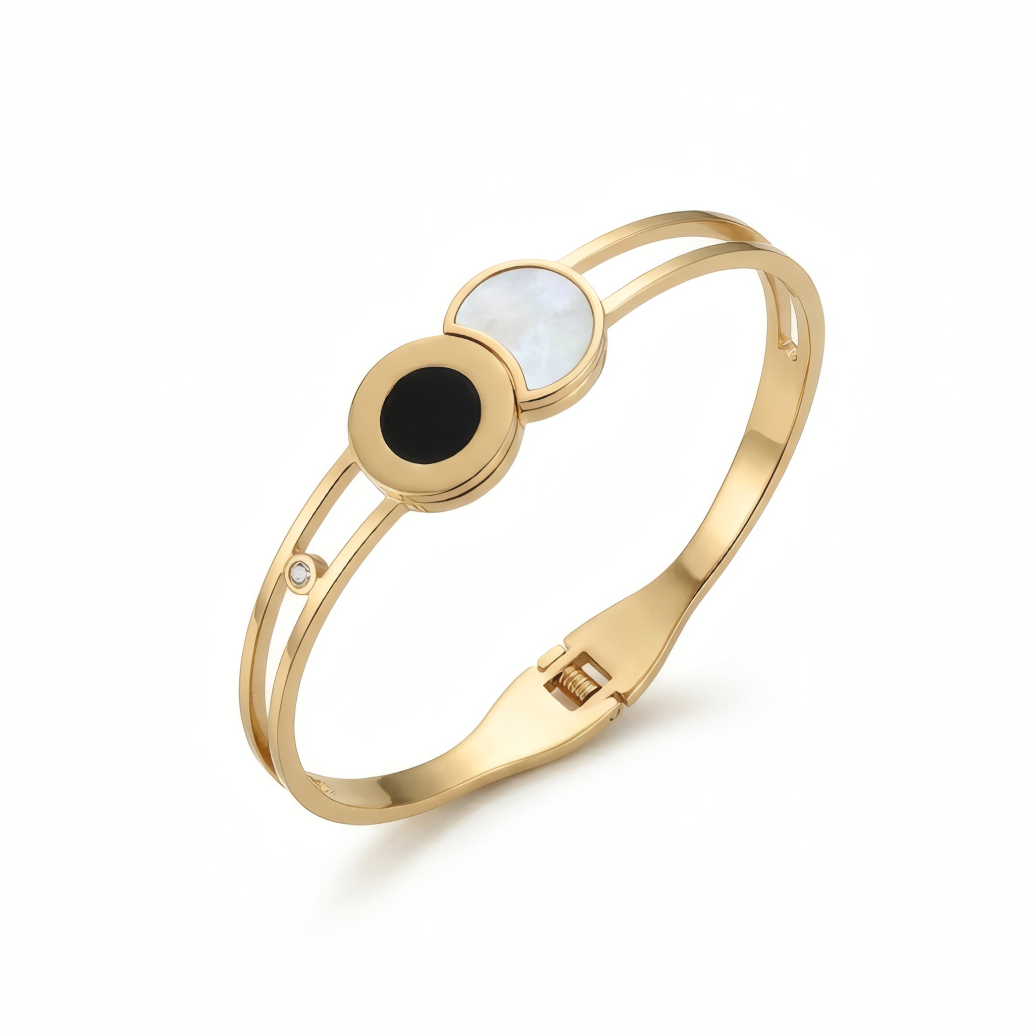 Dual Disc Statement Bangle – 18K Gold Plated