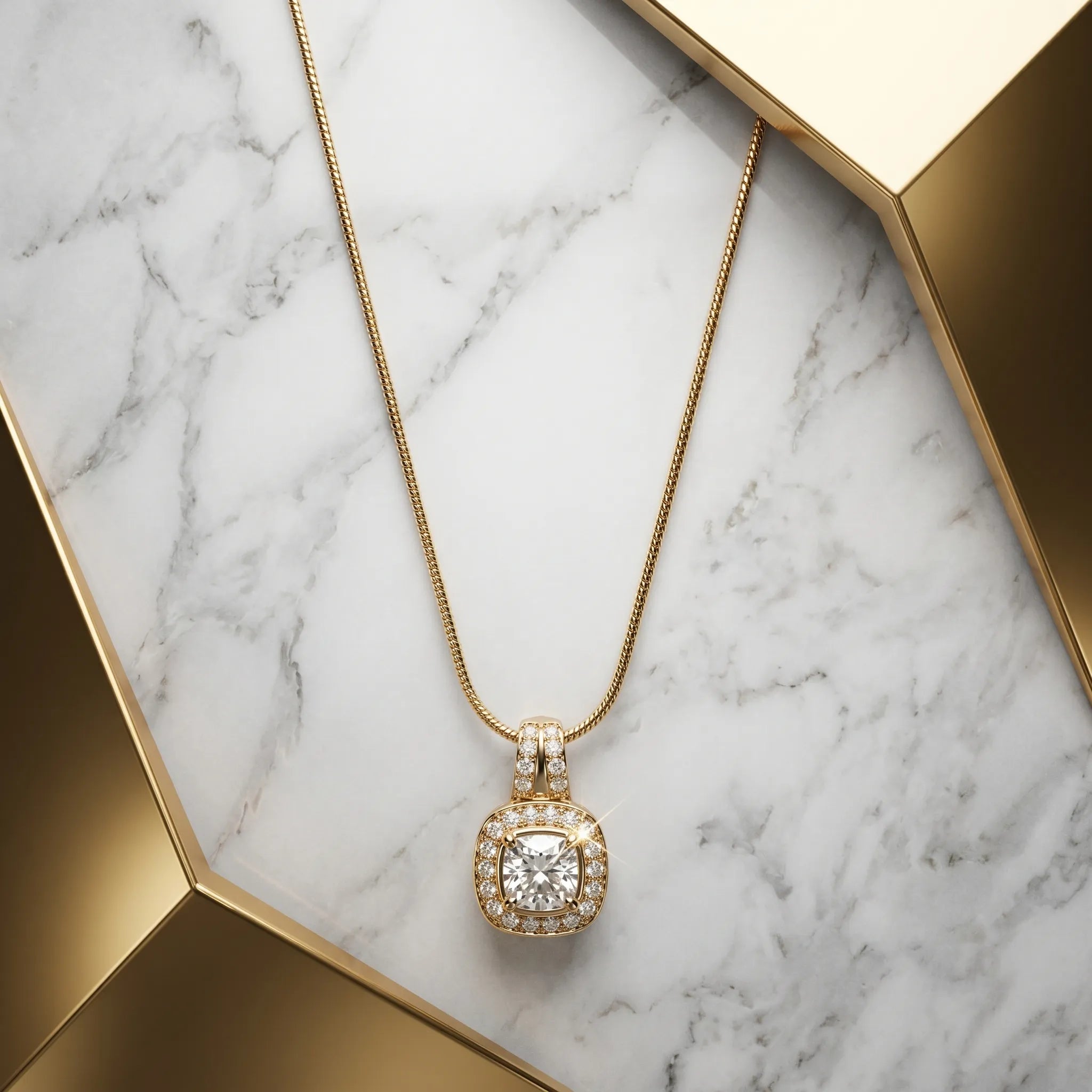 Cushion Halo Necklace – 18K Gold Plated