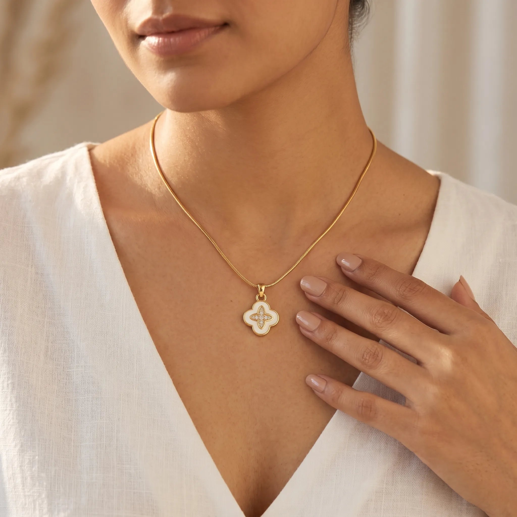 Ivory Bloom Clover Necklace – 18K Gold Plated