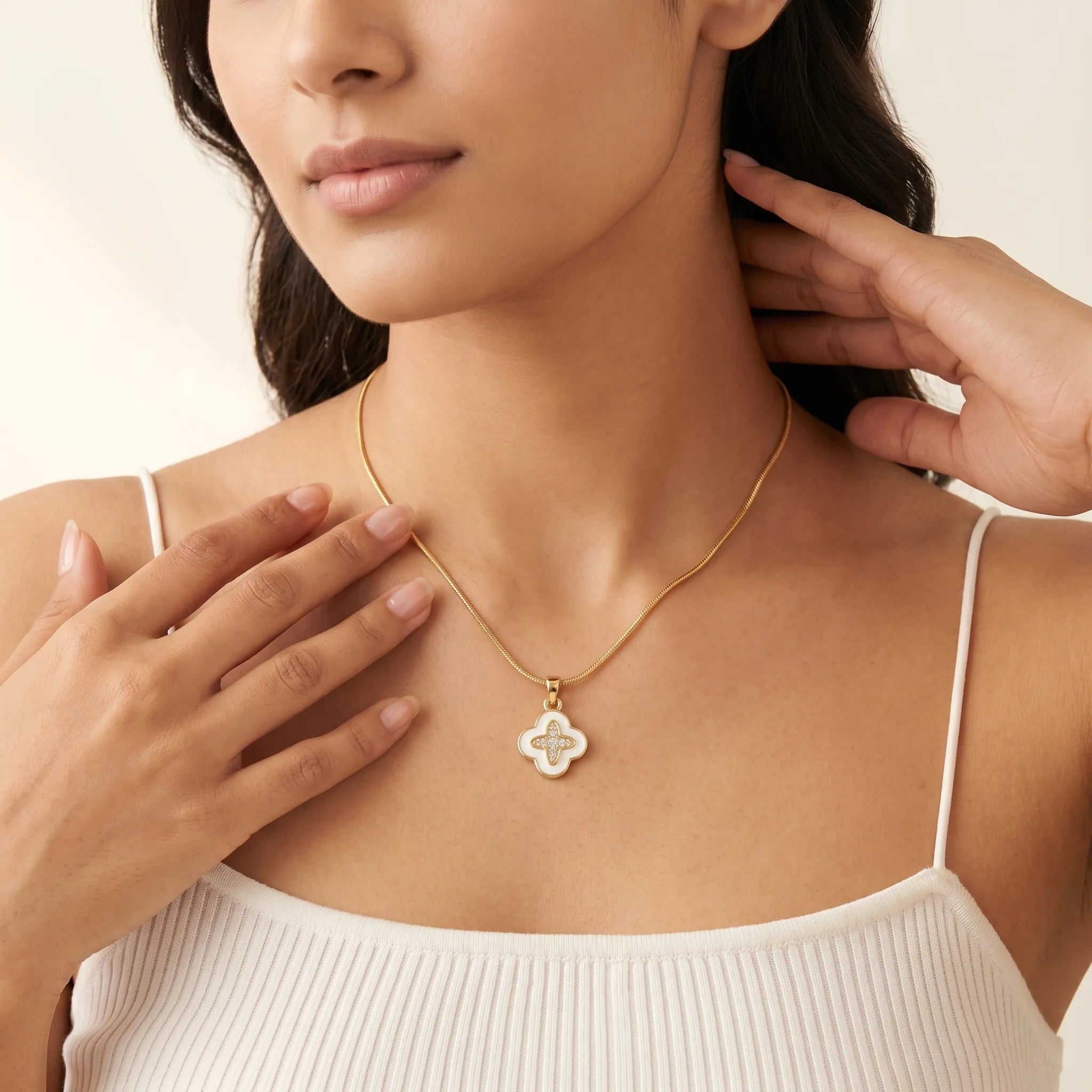 Ivory Bloom Clover Necklace – 18K Gold Plated