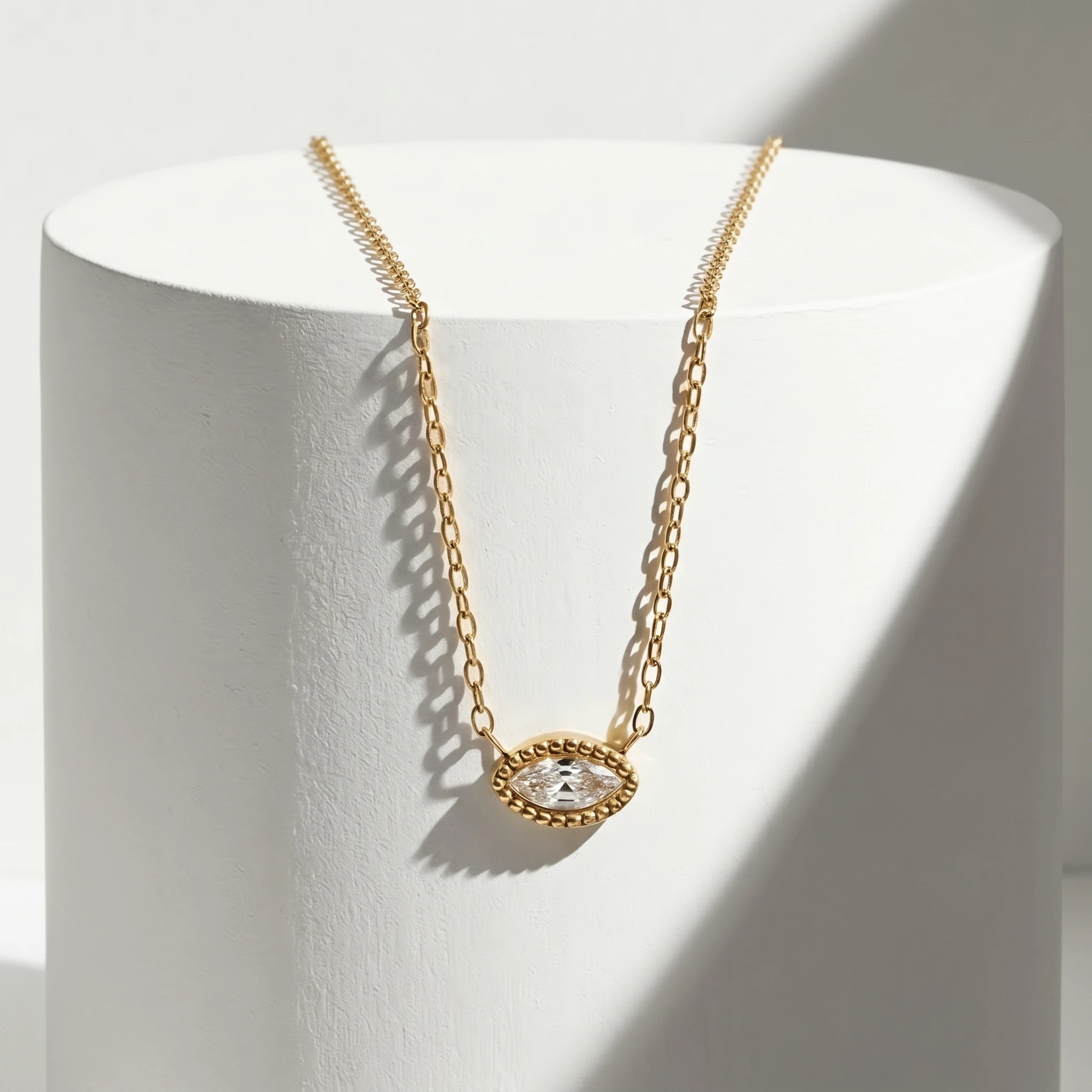 Marquise Crystal Beaded Bezel Necklace – 18K PVD Gold Plated