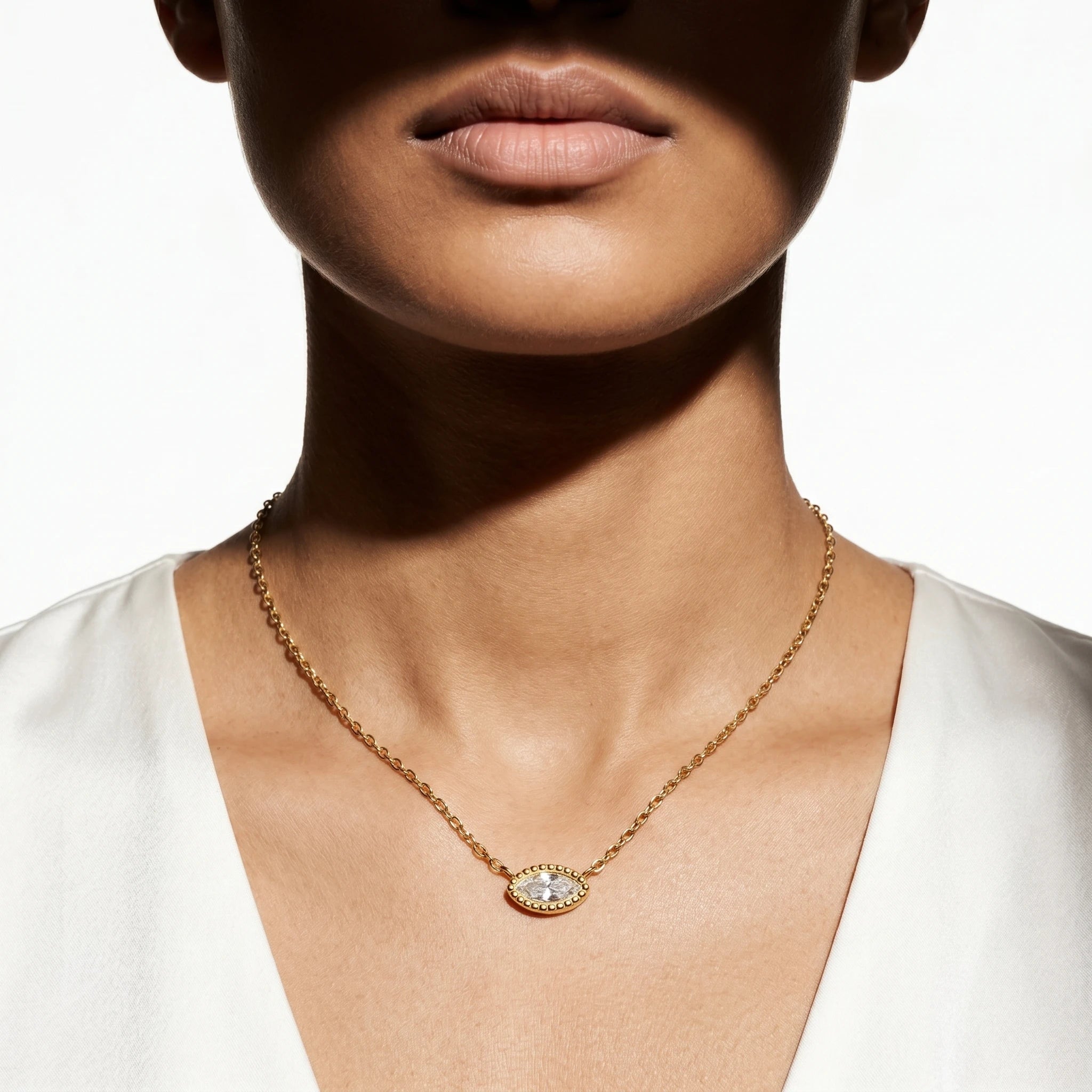 Marquise Crystal Beaded Bezel Necklace – 18K PVD Gold Plated
