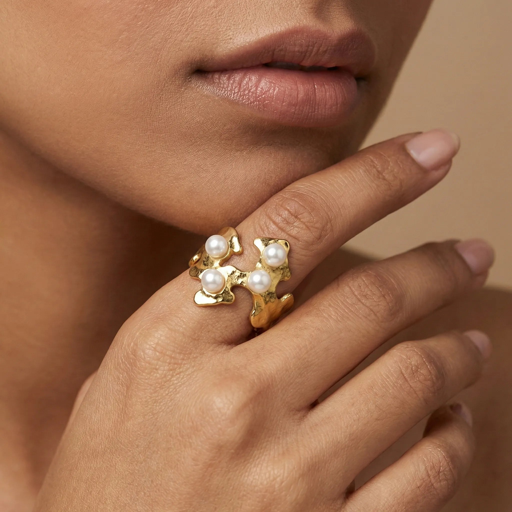 Molten Pearl Statement Ring – 18K Gold Plated