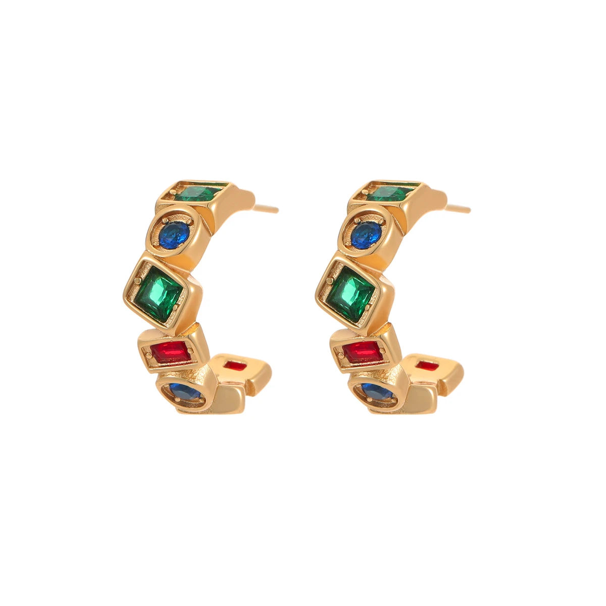 Multicolour Crystal C-Hoop Earrings – 18K PVD Gold Plated