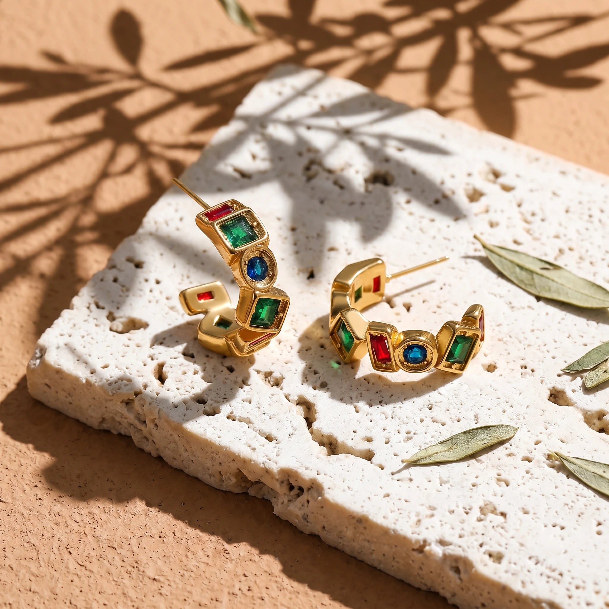 Multicolour Crystal C-Hoop Earrings – 18K PVD Gold Plated