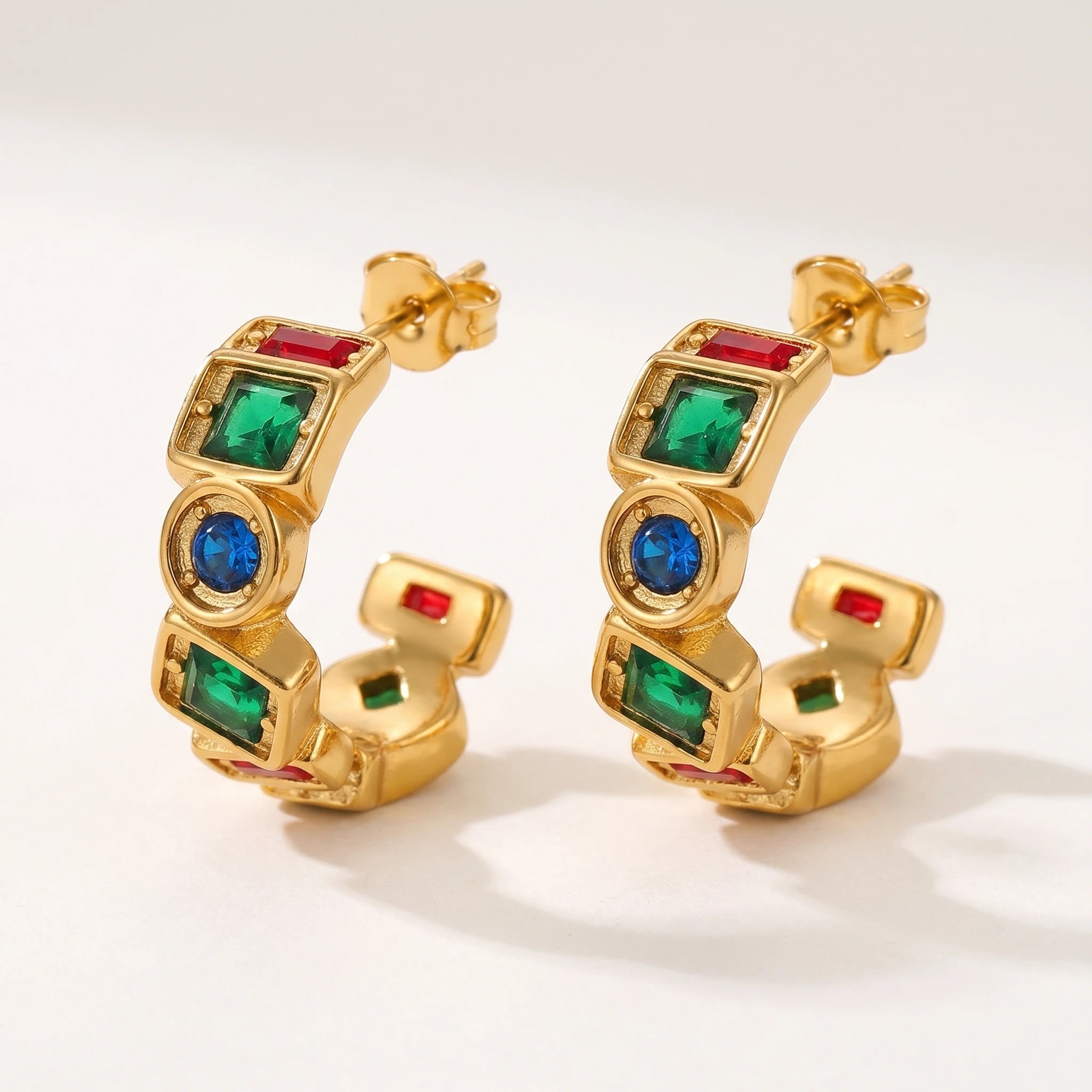 Multicolour Crystal C-Hoop Earrings – 18K PVD Gold Plated