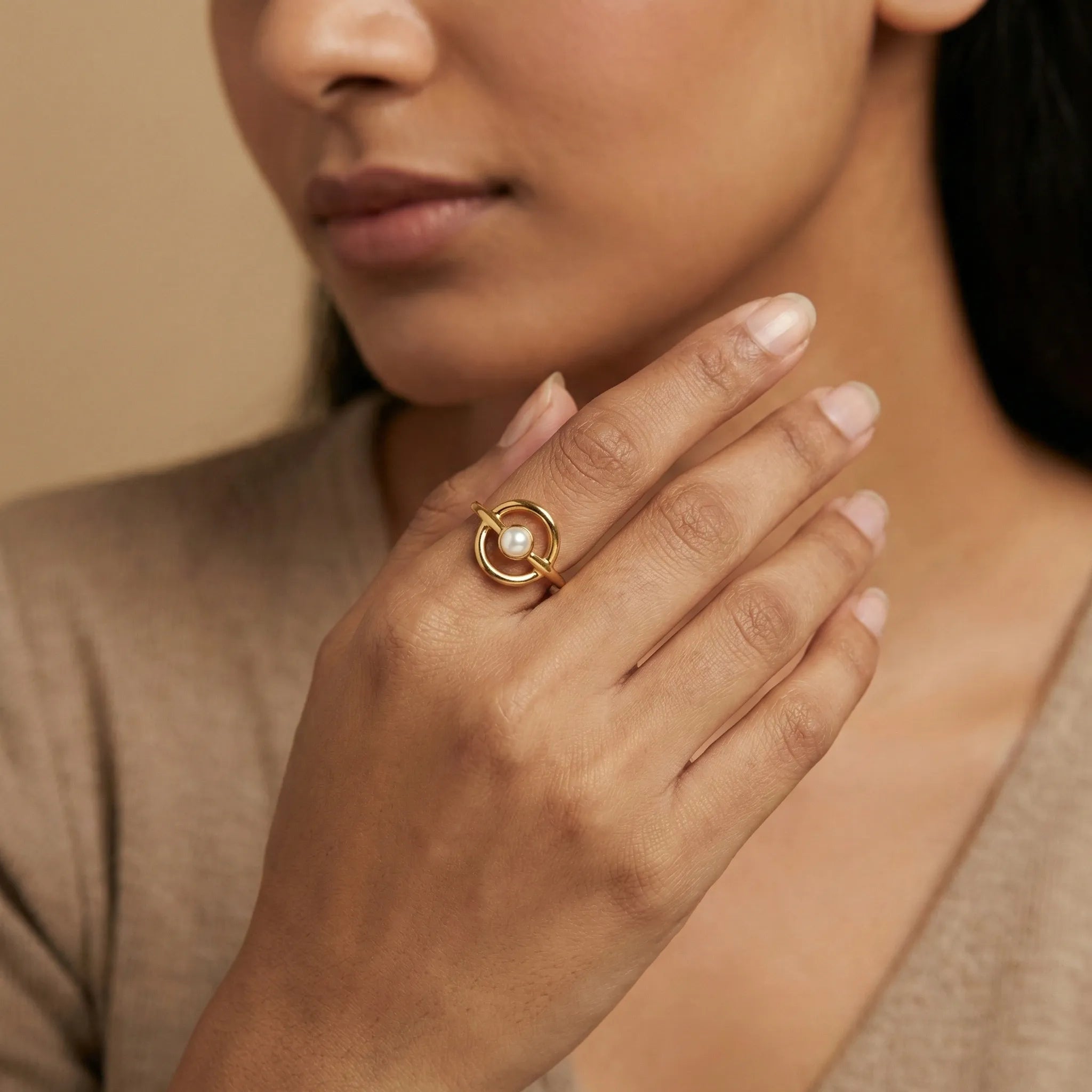 Orbit Pearl Ring – 18K Gold Plated