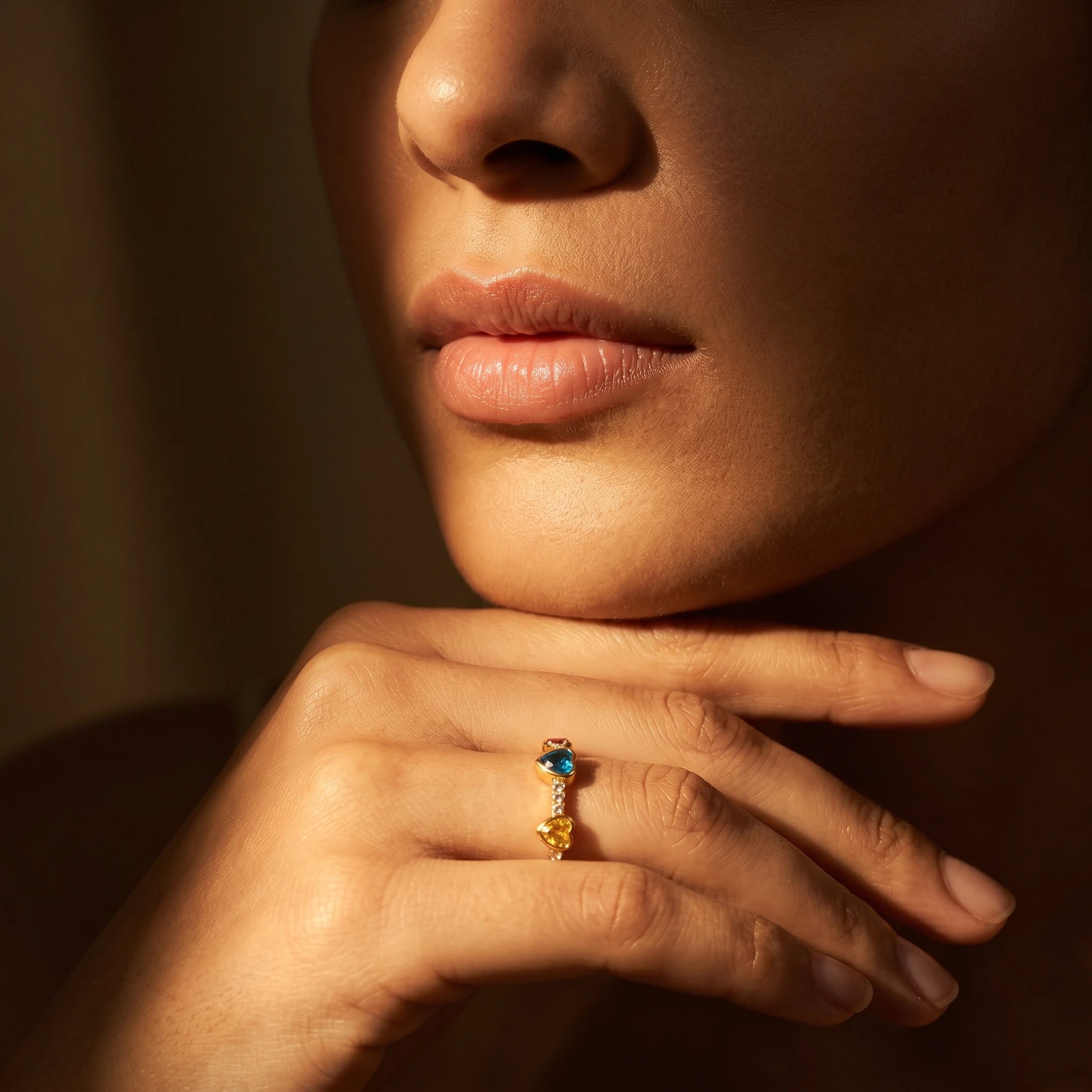 Rainbow Heart Crystal Adjustable Ring – 18K PVD Gold Plated