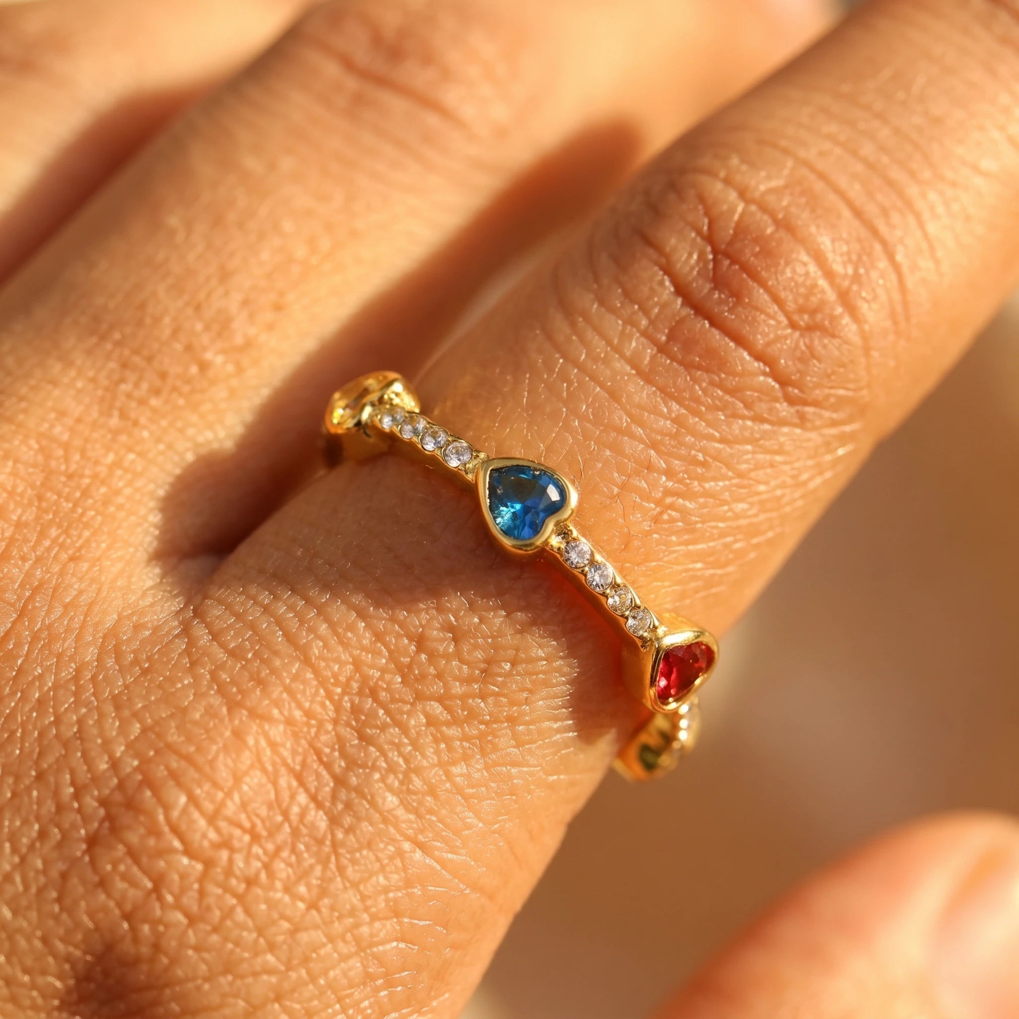 Rainbow Heart Crystal Adjustable Ring – 18K PVD Gold Plated