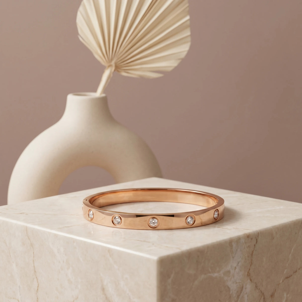 Rose Gold Crystal Bangle Bracelet – 18K PVD Gold Plated