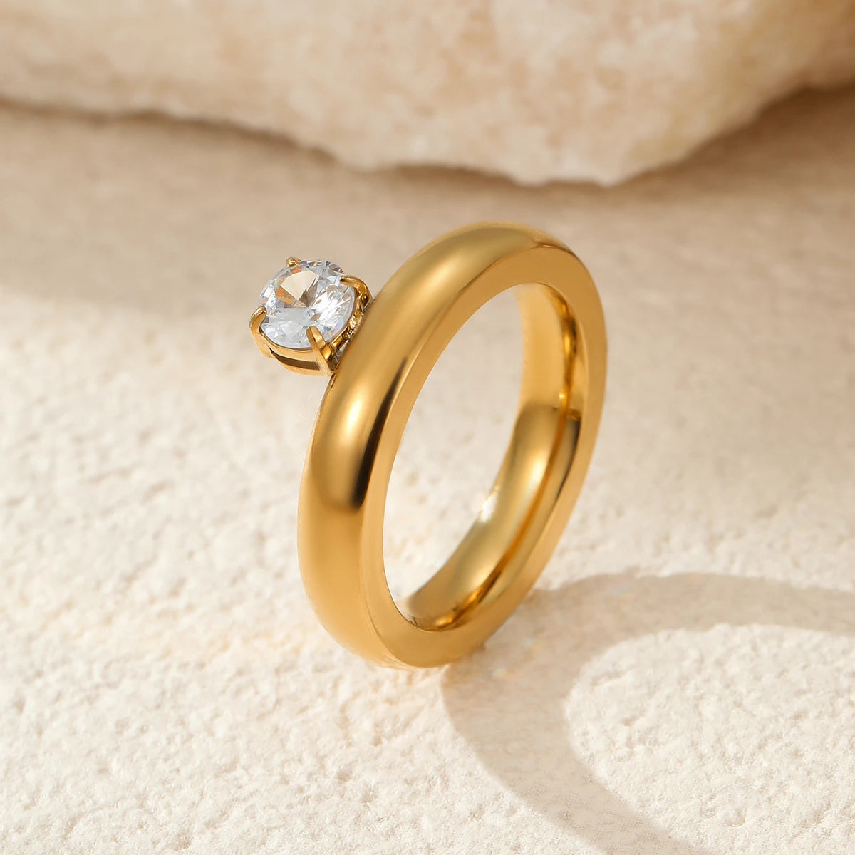 Round Solitaire Chunky Dome Band Ring – 18K PVD Gold Plated