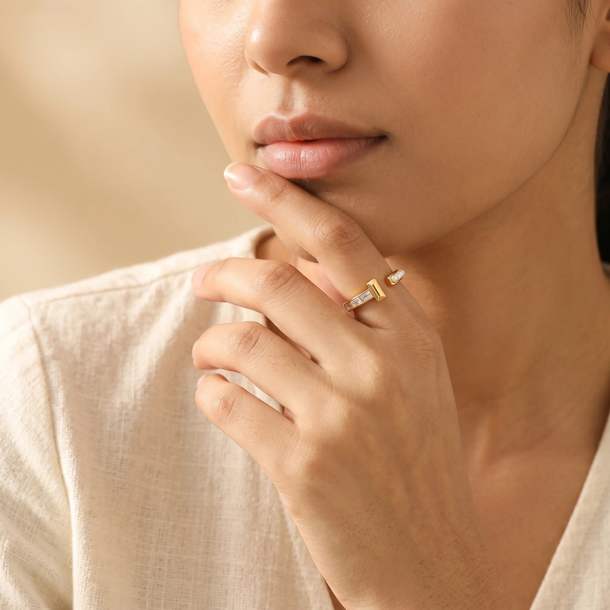 Round Solitaire Wide Open Band Ring – 18K PVD Gold Plated