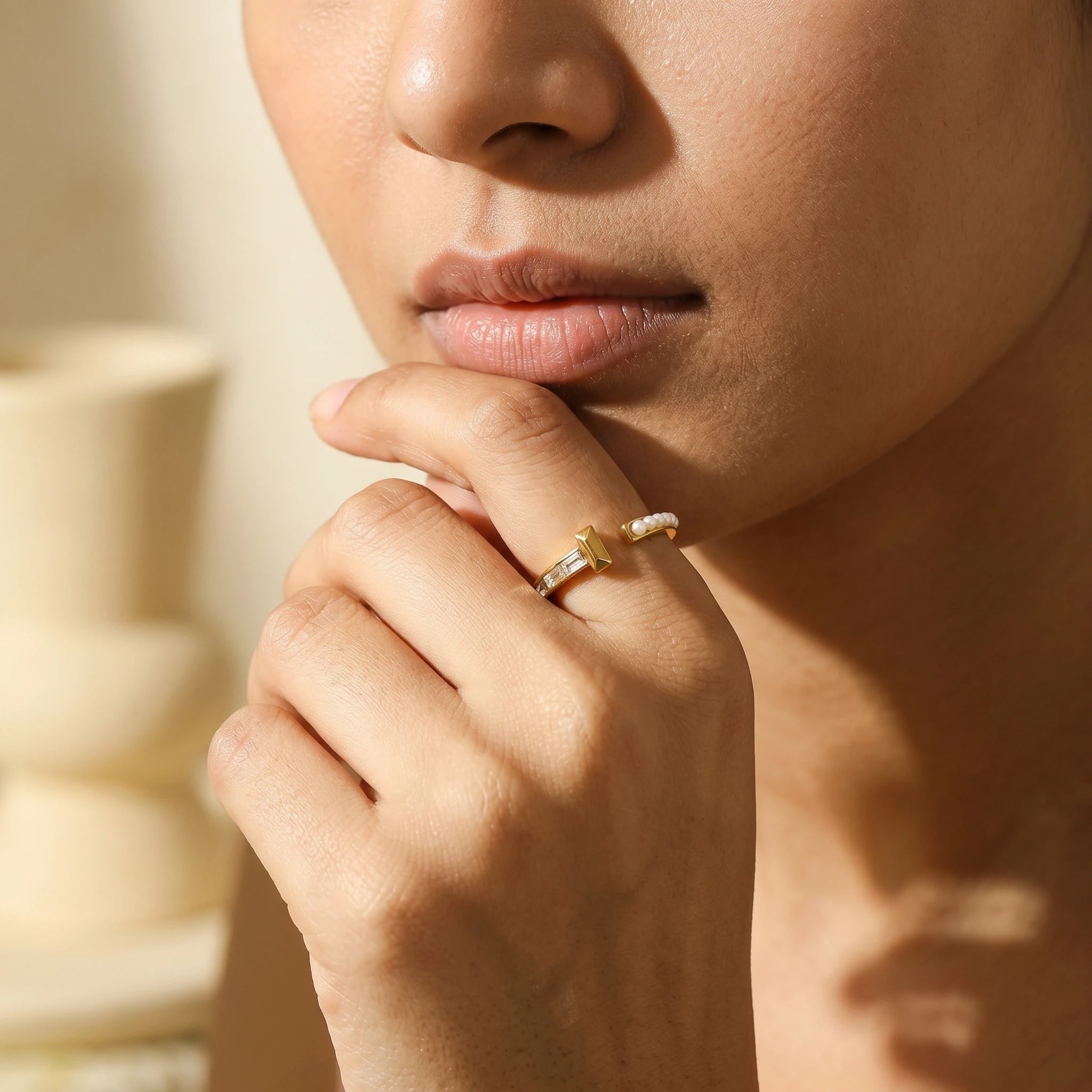 Round Solitaire Wide Open Band Ring – 18K PVD Gold Plated