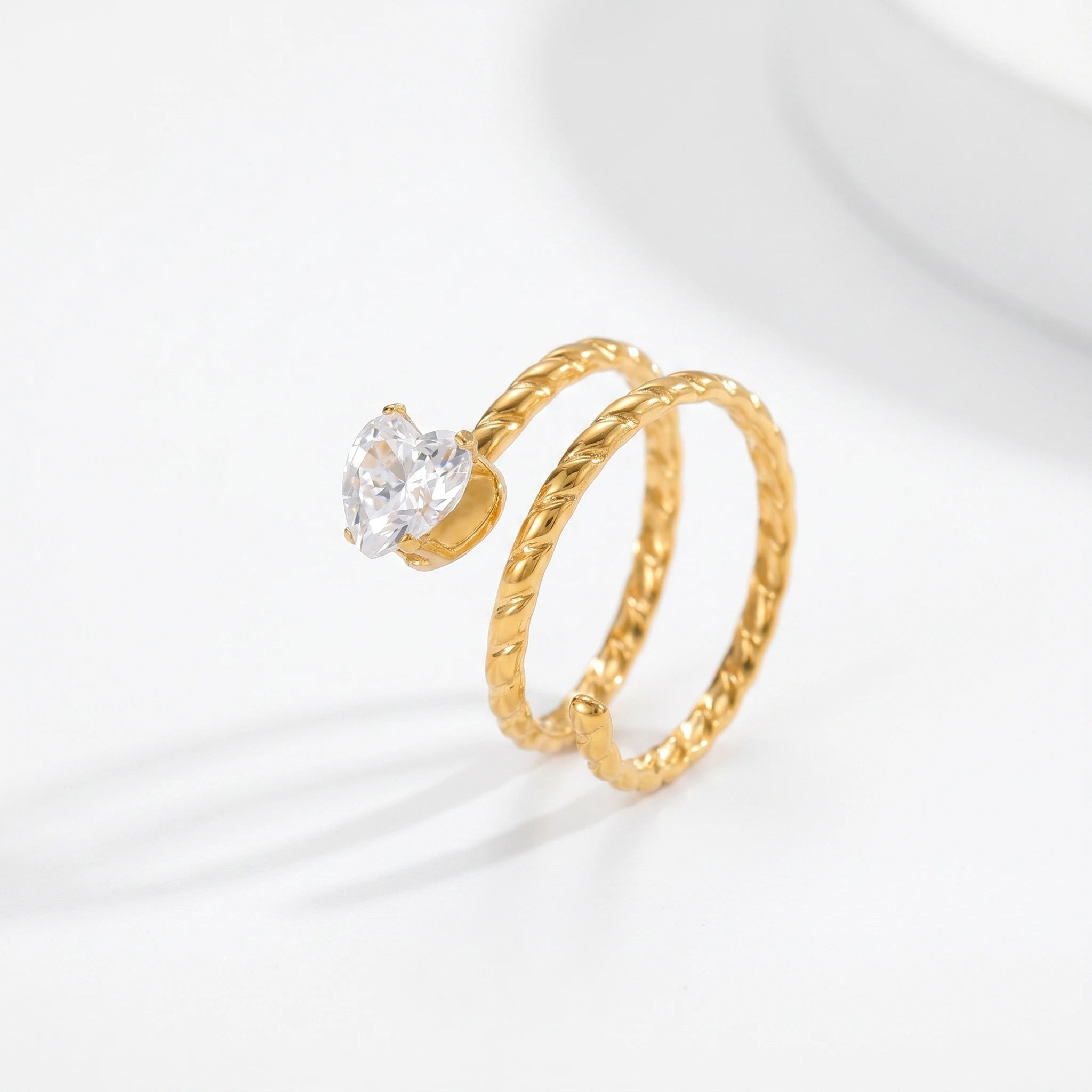 Spiral Wrap Marquise Solitaire Ring – 18K PVD Gold Plated