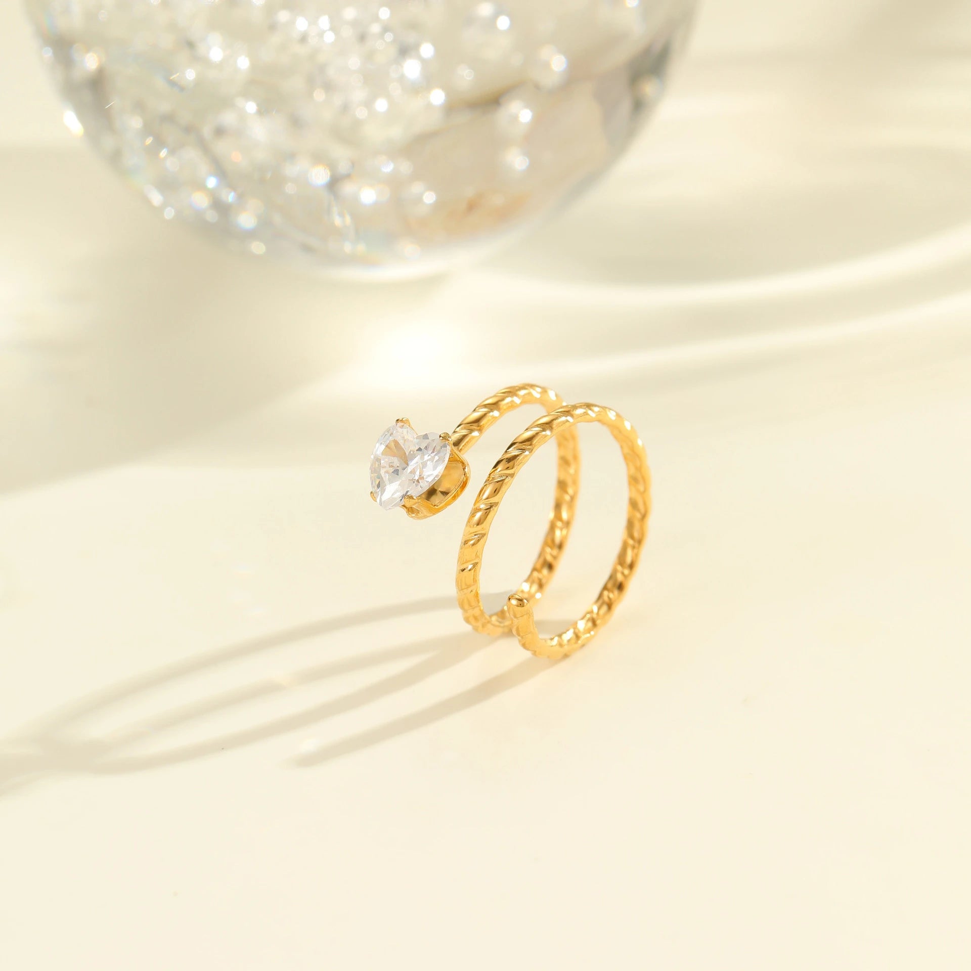 Spiral Wrap Marquise Solitaire Ring – 18K PVD Gold Plated