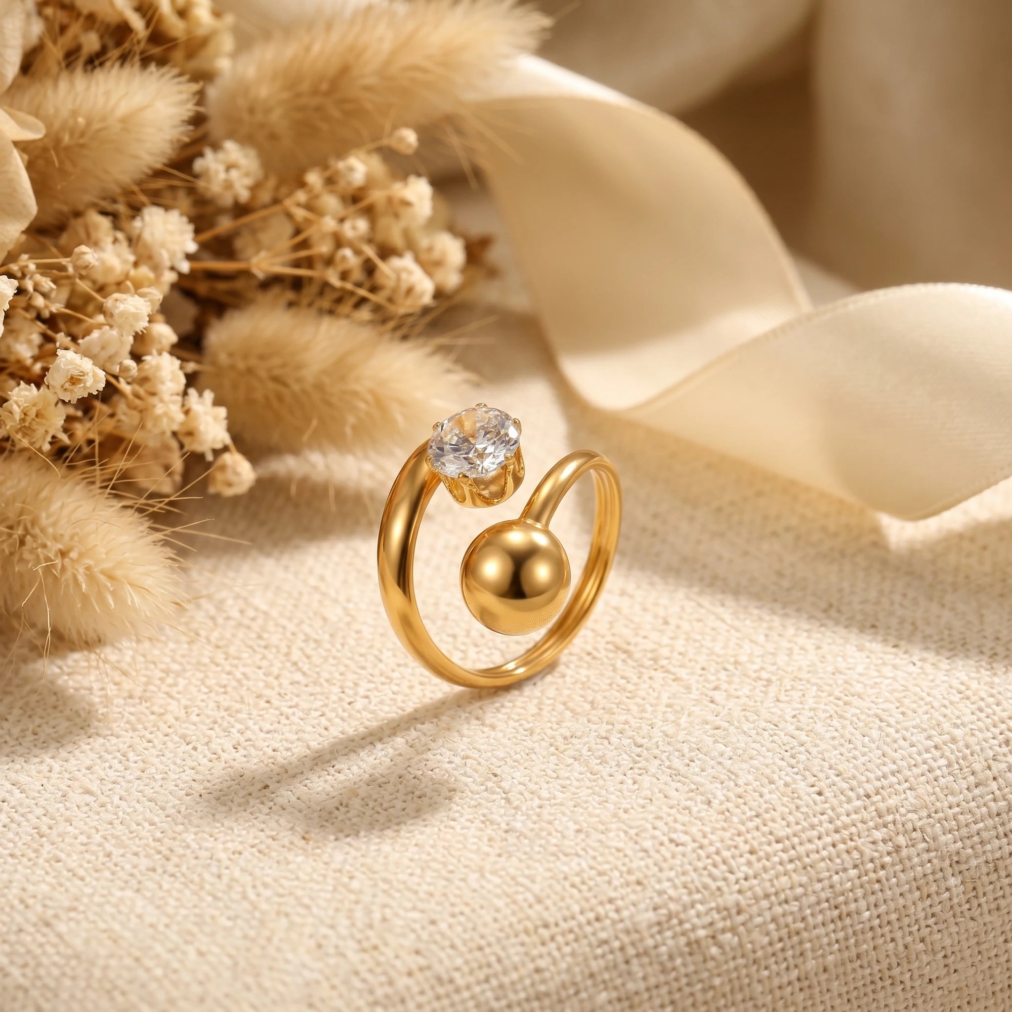 Crystal Ball Bypass Ring – 18K PVD Gold Plated