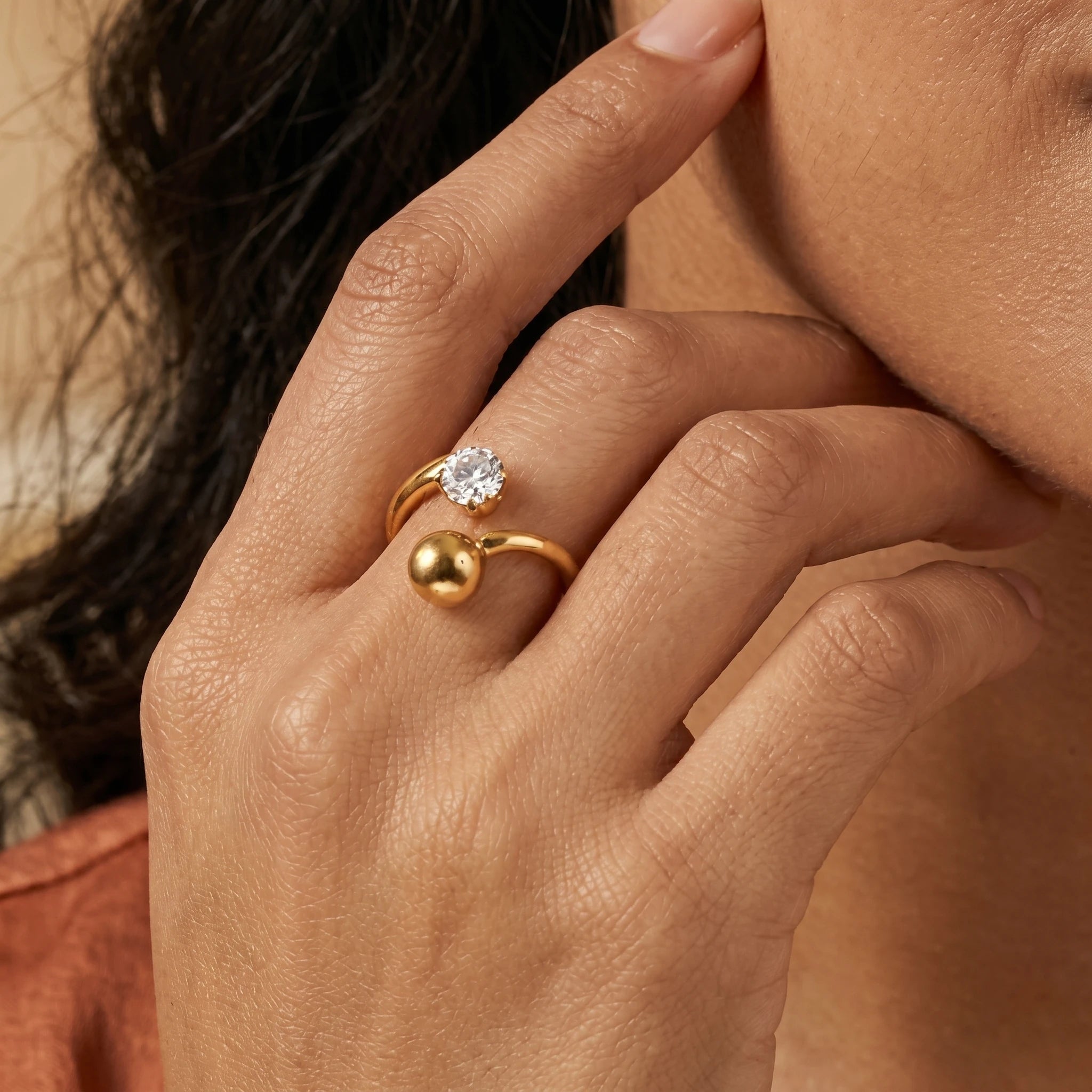 Crystal Ball Bypass Ring – 18K PVD Gold Plated