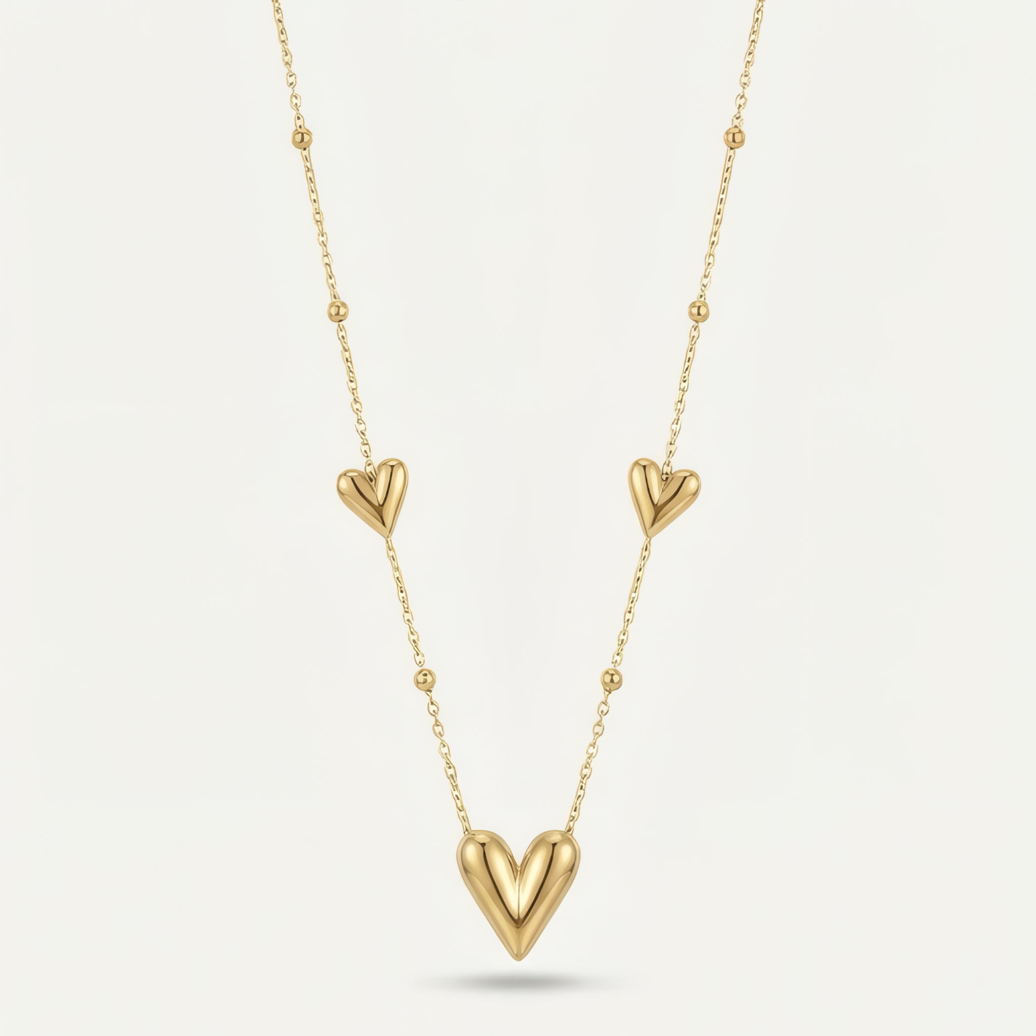 Triple Puff Heart Necklace – 18K Gold Plated