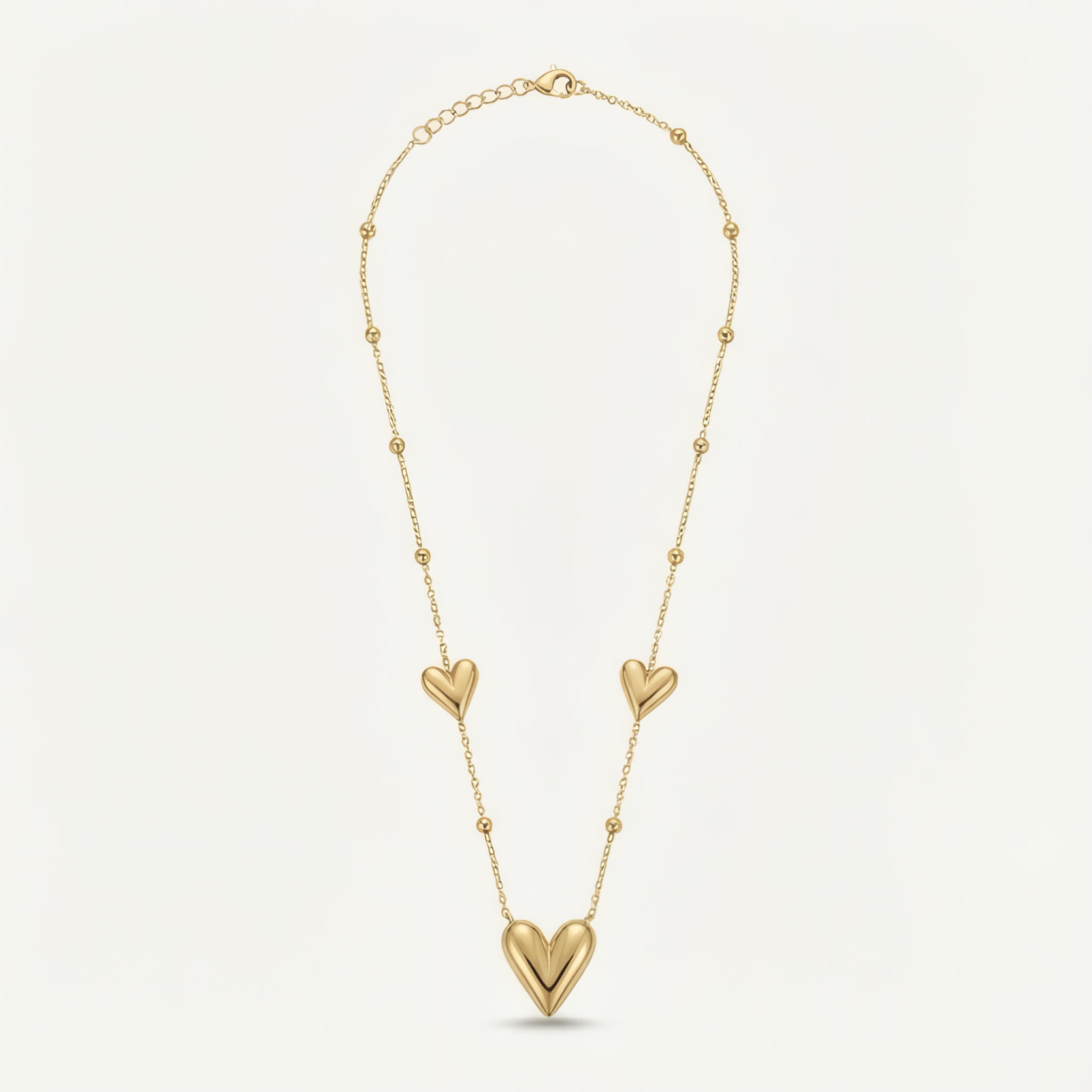 Triple Puff Heart Necklace – 18K Gold Plated