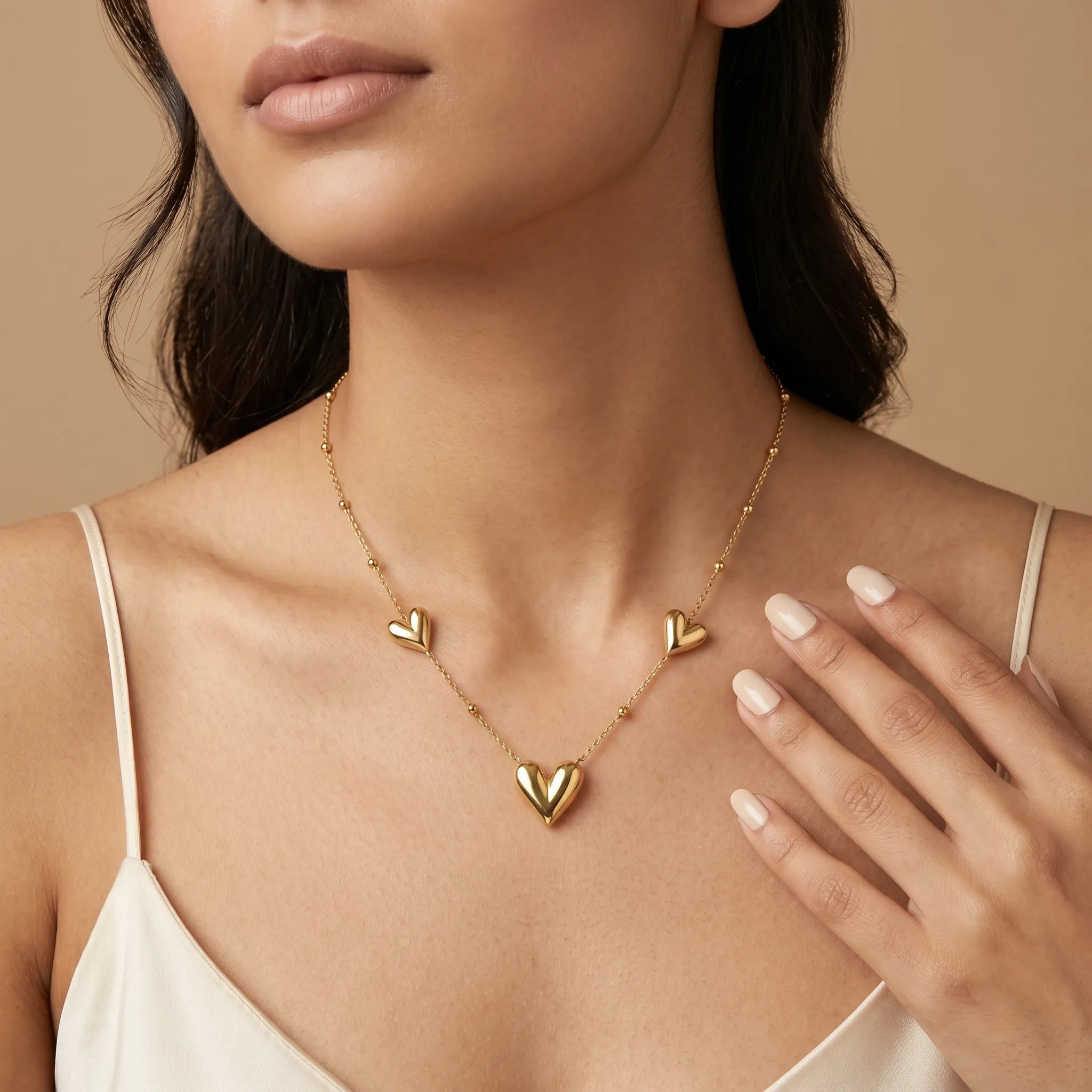 Triple Puff Heart Necklace – 18K Gold Plated