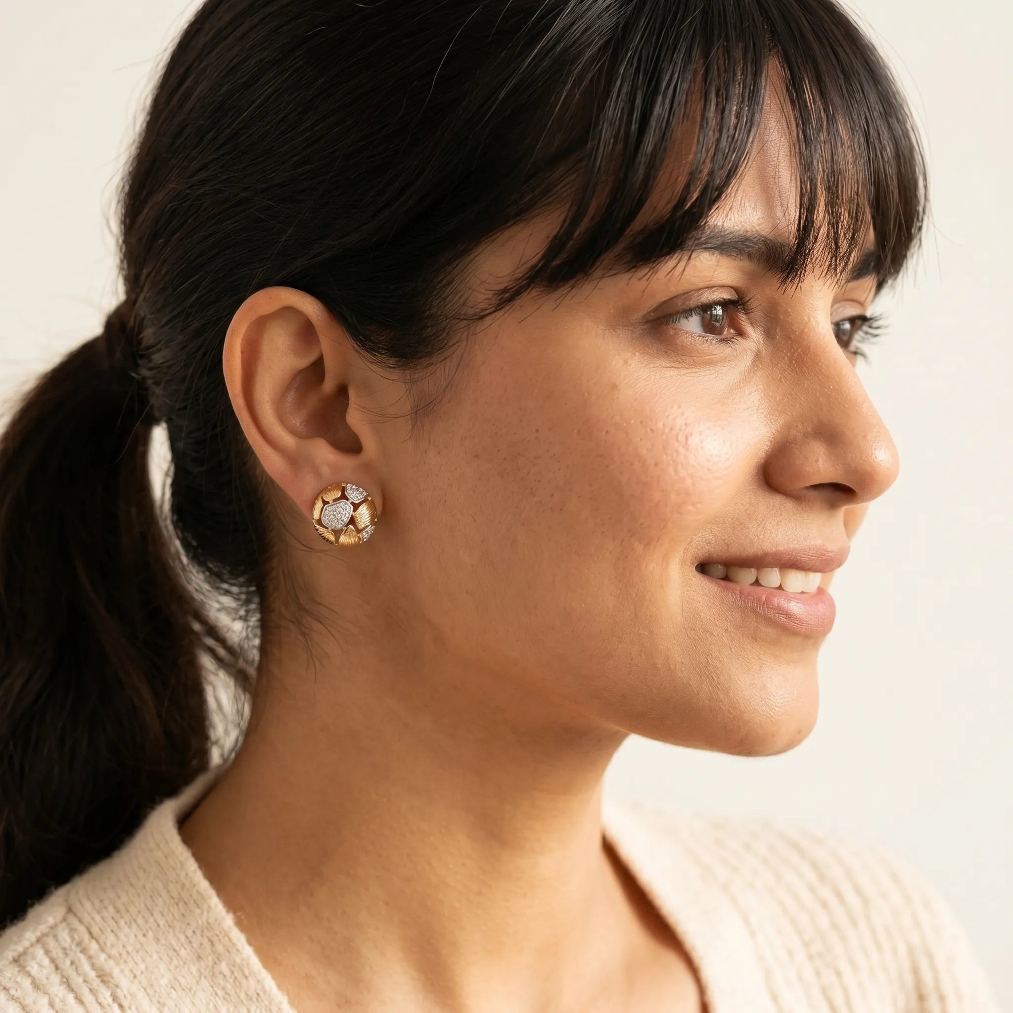 Ornate Mosaic Stud Earrings – 18K Gold Plated